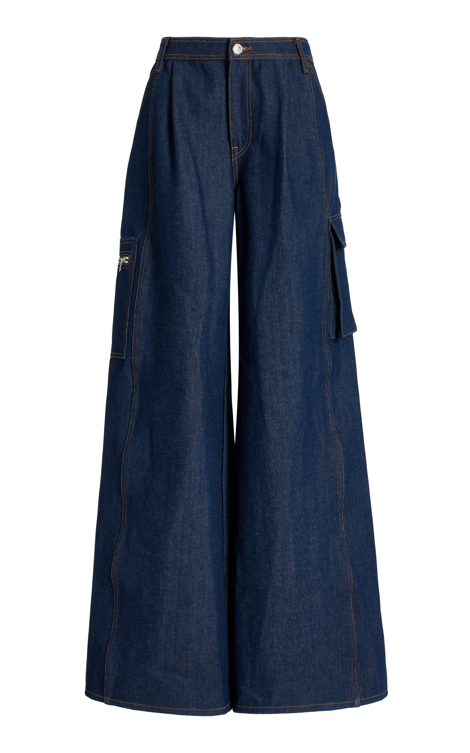 BRANDON MAXWELL LARA DENIM WIDE-LEG CARGO PANTS