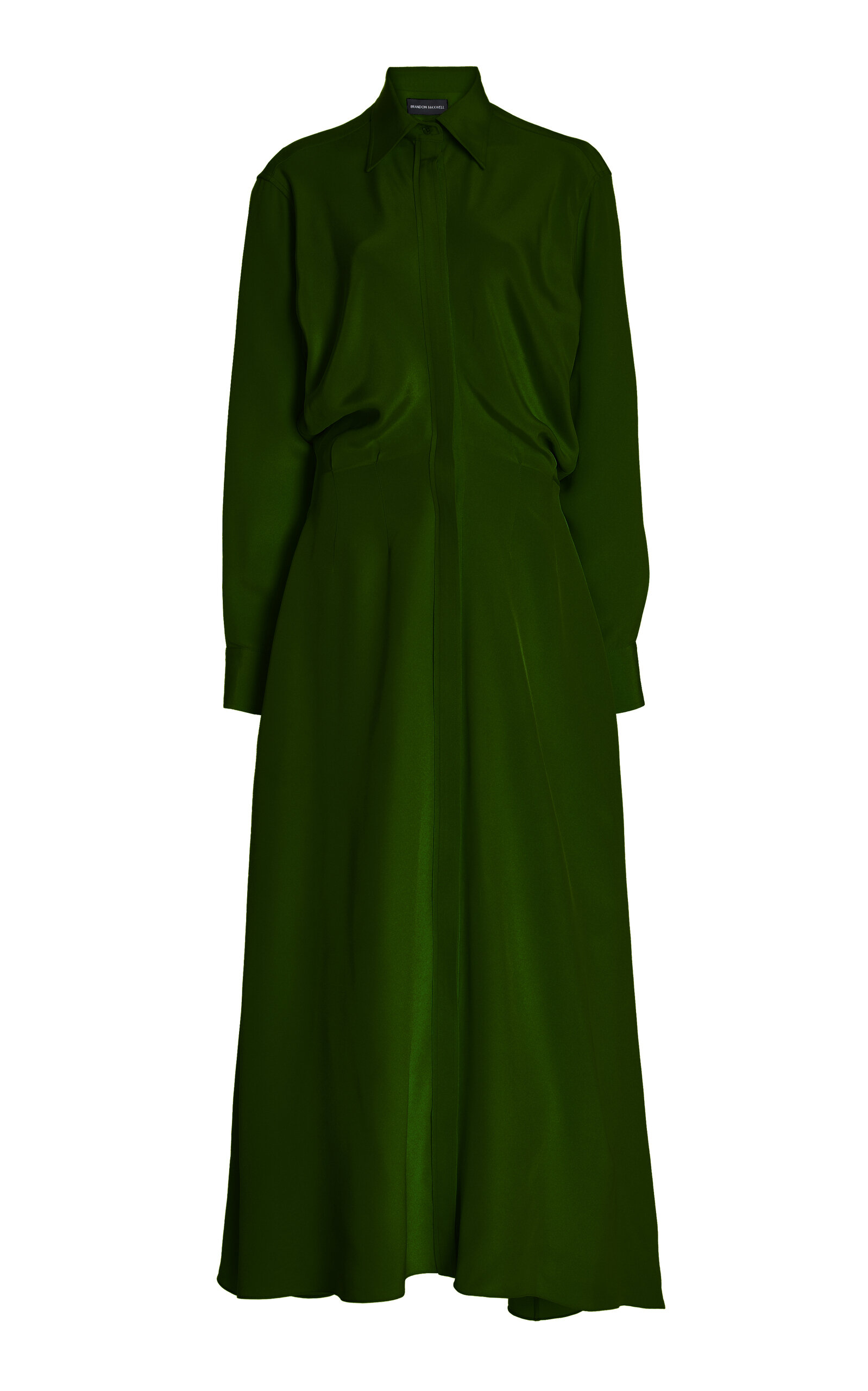 Brandon Maxwell Charlotte Silk Crepe Shirtdress In Dark Green | ModeSens