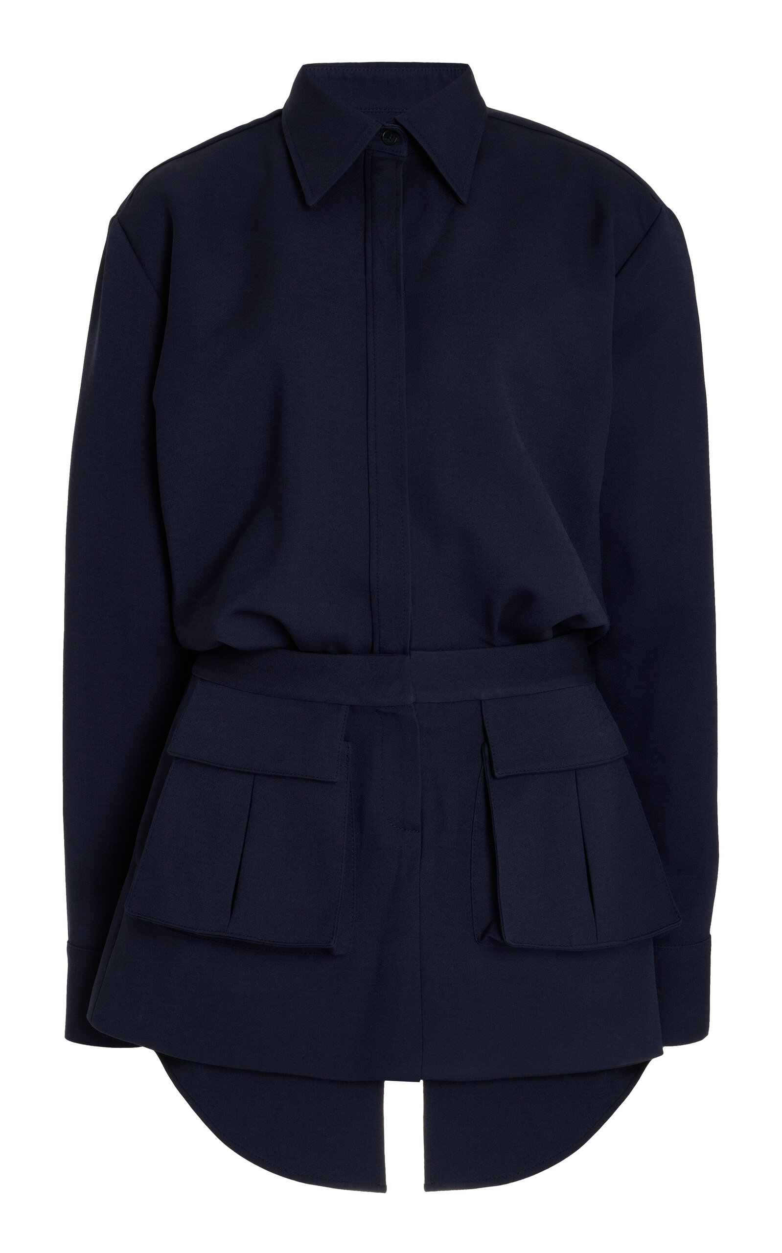 Brandon Maxwell Lucie Cargo Wool Crepe Shirtdress - Navy