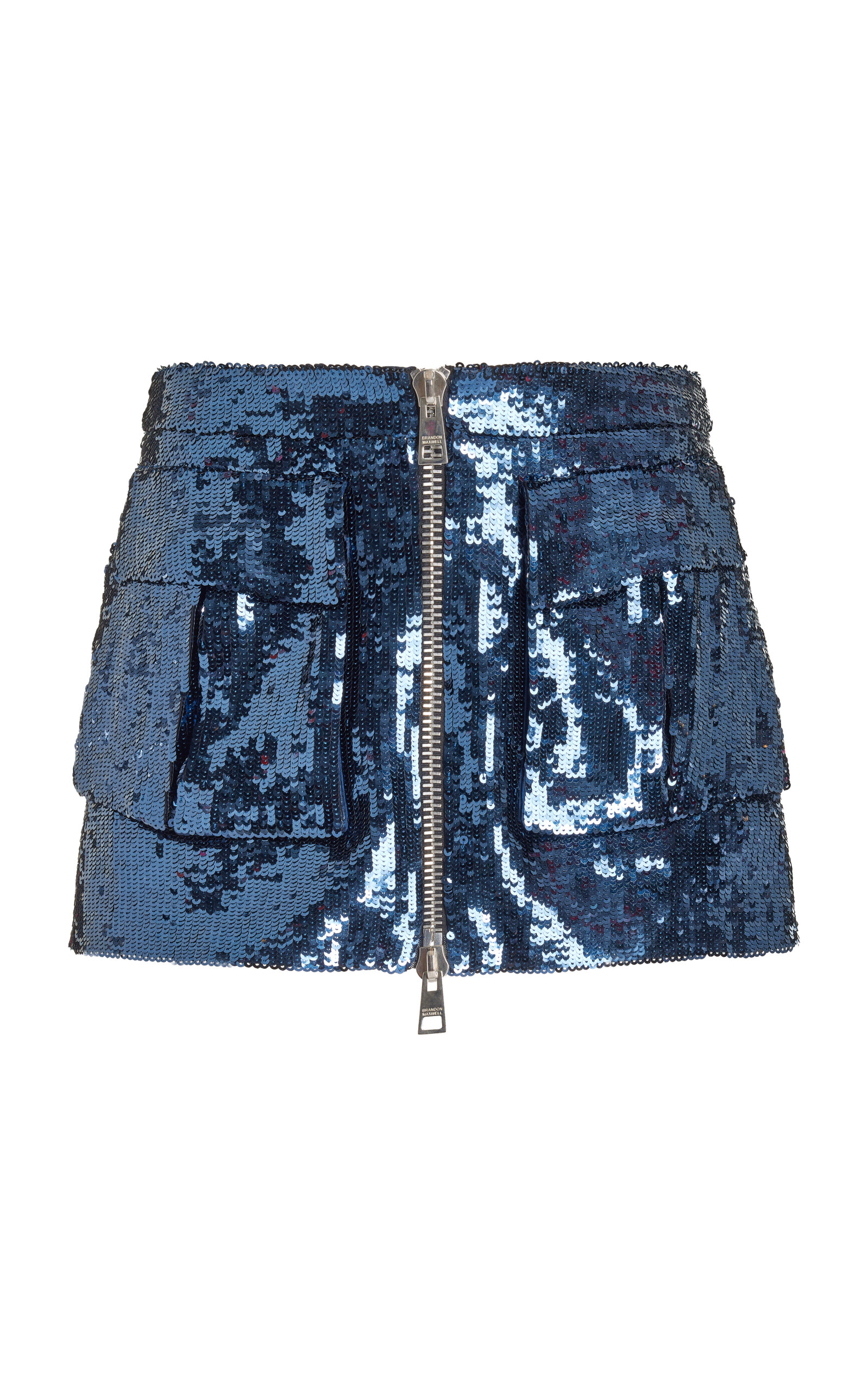 Brandon Maxwell Sterling Sequined Cargo Mini Skirt In Blue