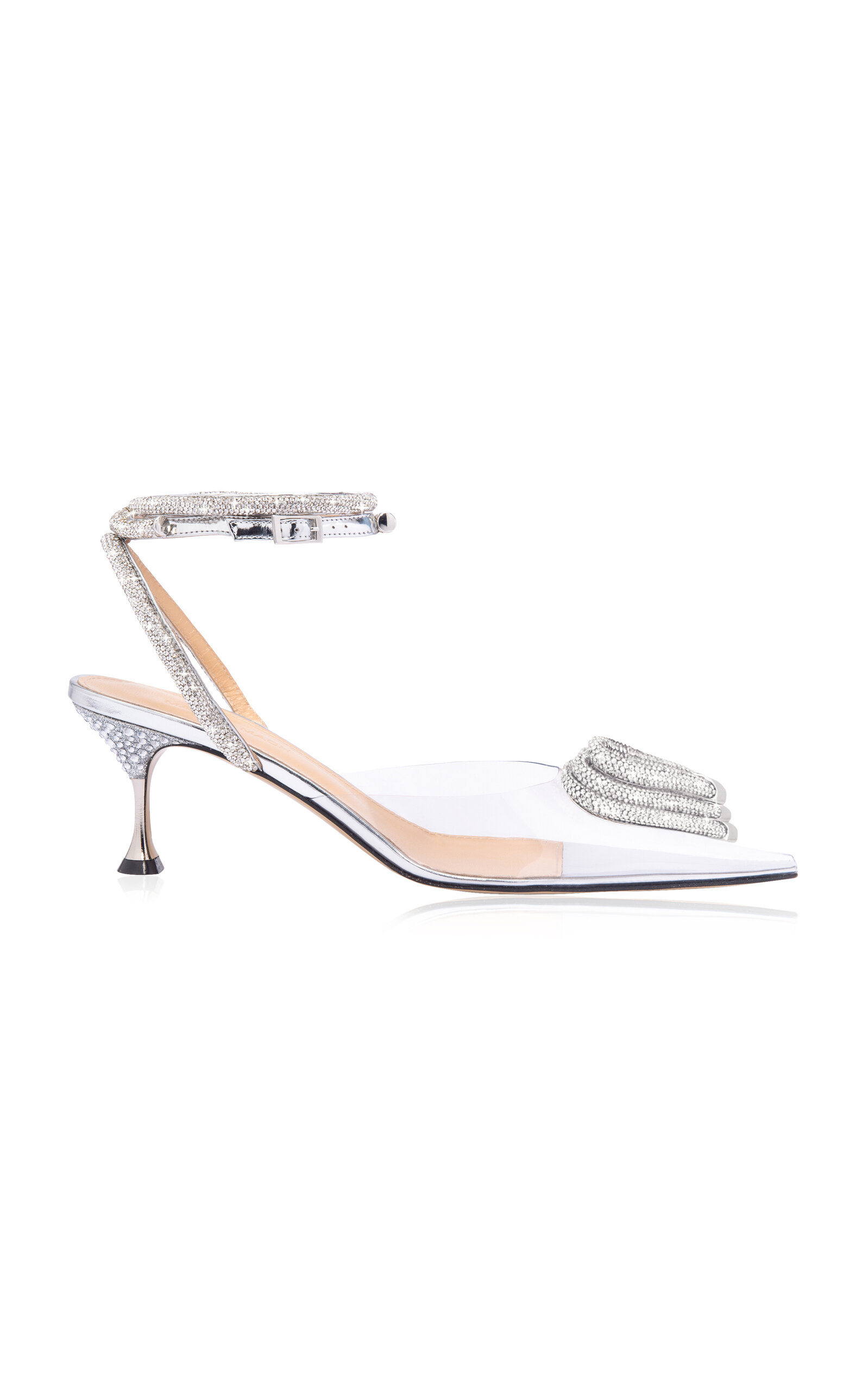Mach & Mach Triple Heart Crystal-embellished Pvc And Metallic Leather Pumps In Silver