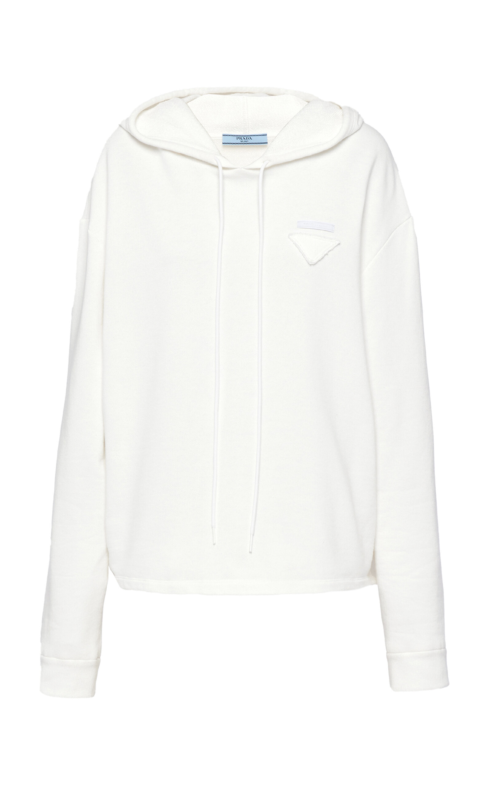 Prada Triangle-logo Cotton Hoodie In White