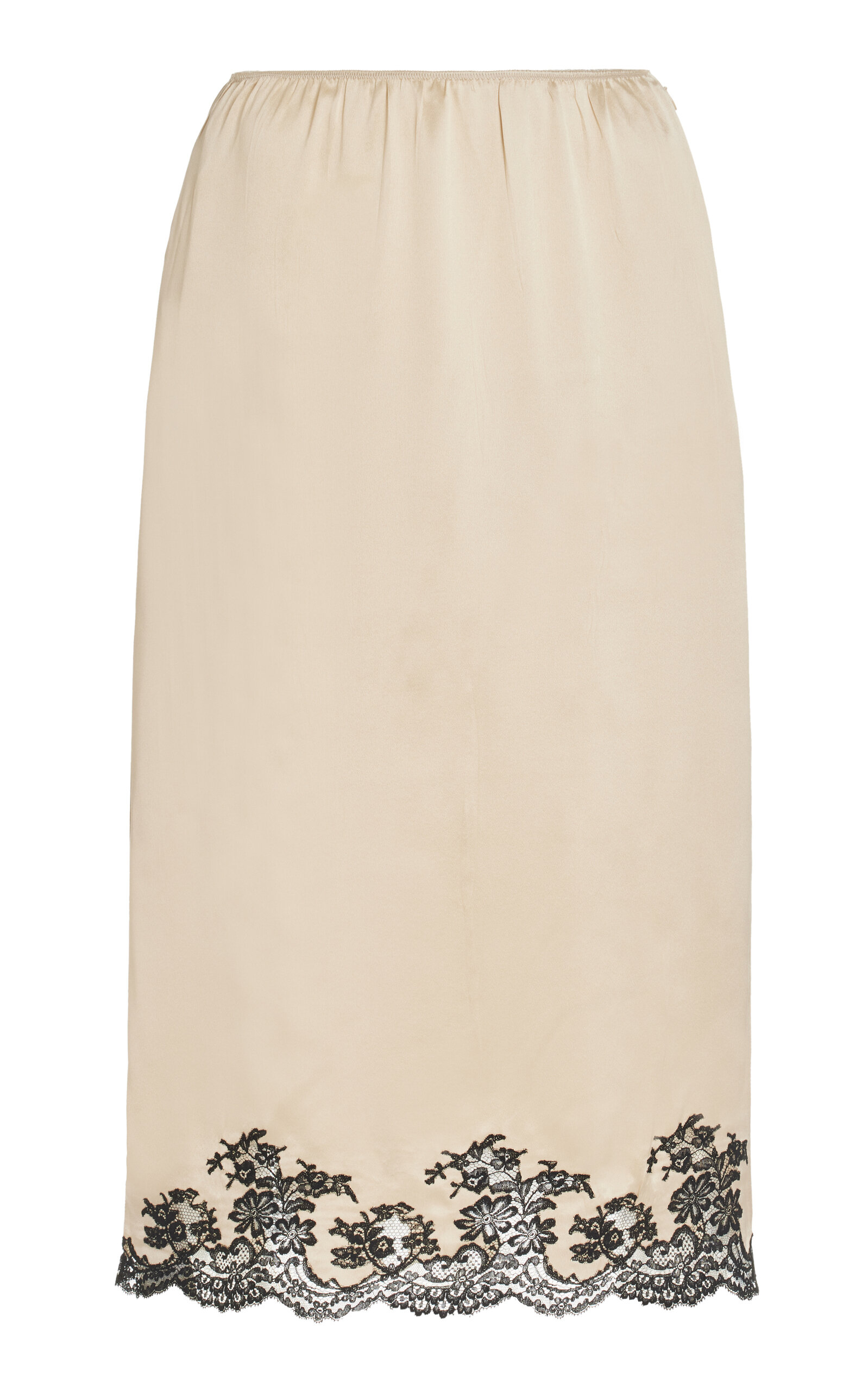 Shop Prada Lace-trimmed Satin Midi Skirt In Neutral