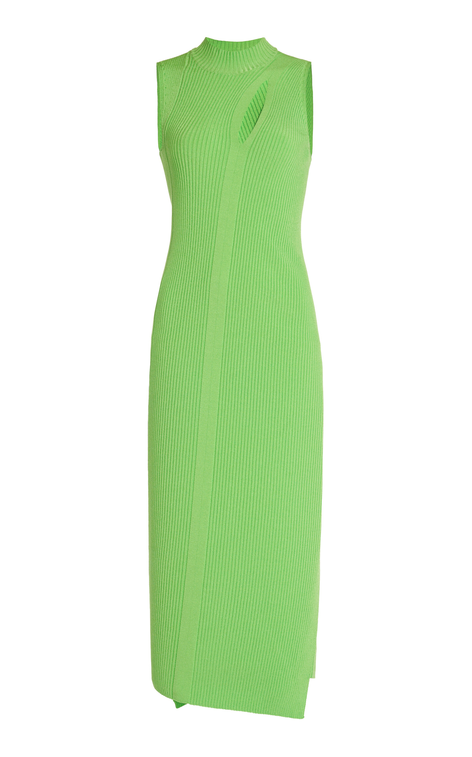 Shop Versace Twisted Cutout Ribbed-knit Midi Dress In Green