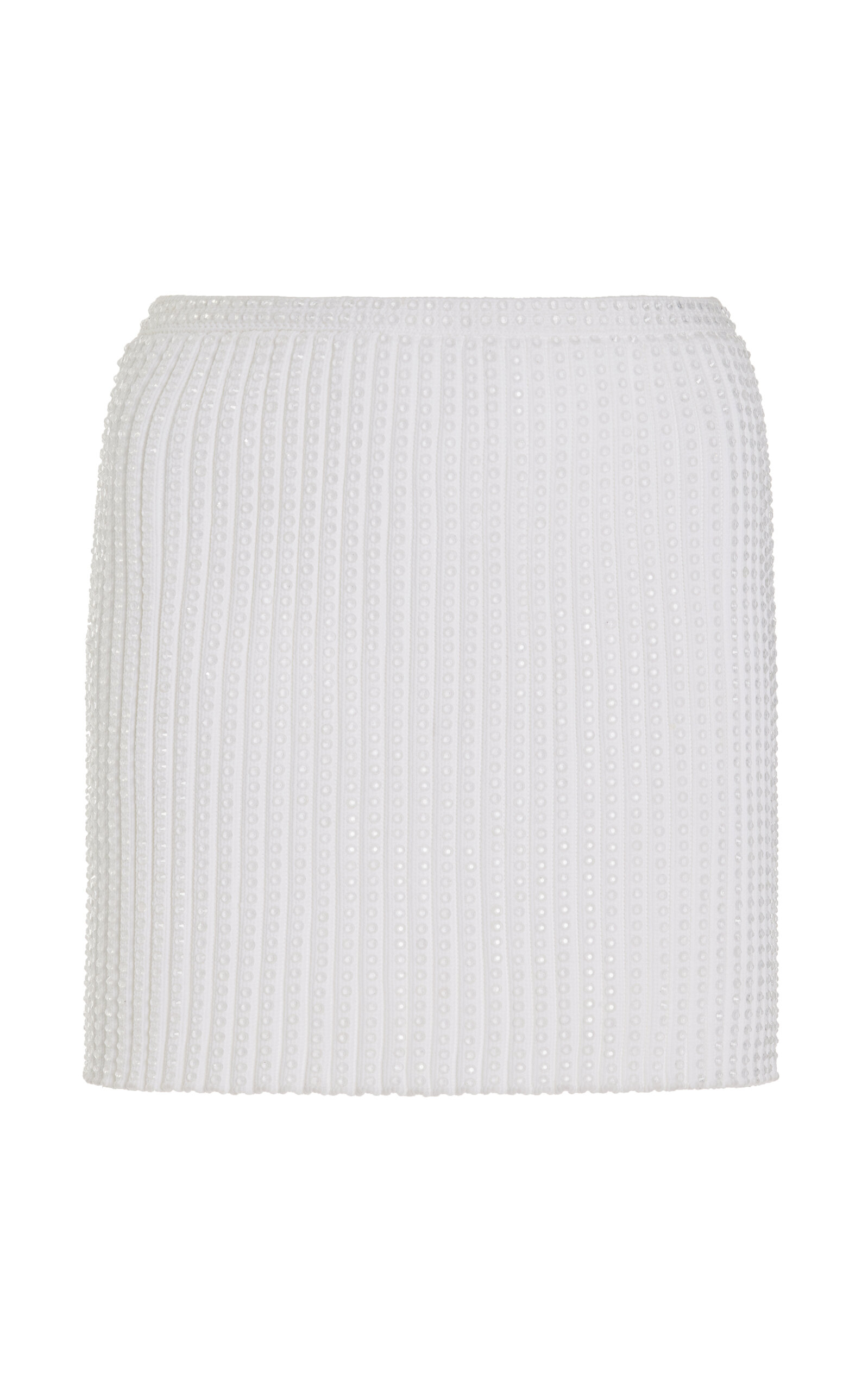 Shop Alexander Wang Crystal-embellished Ribbed-knit Mini Skirt In White