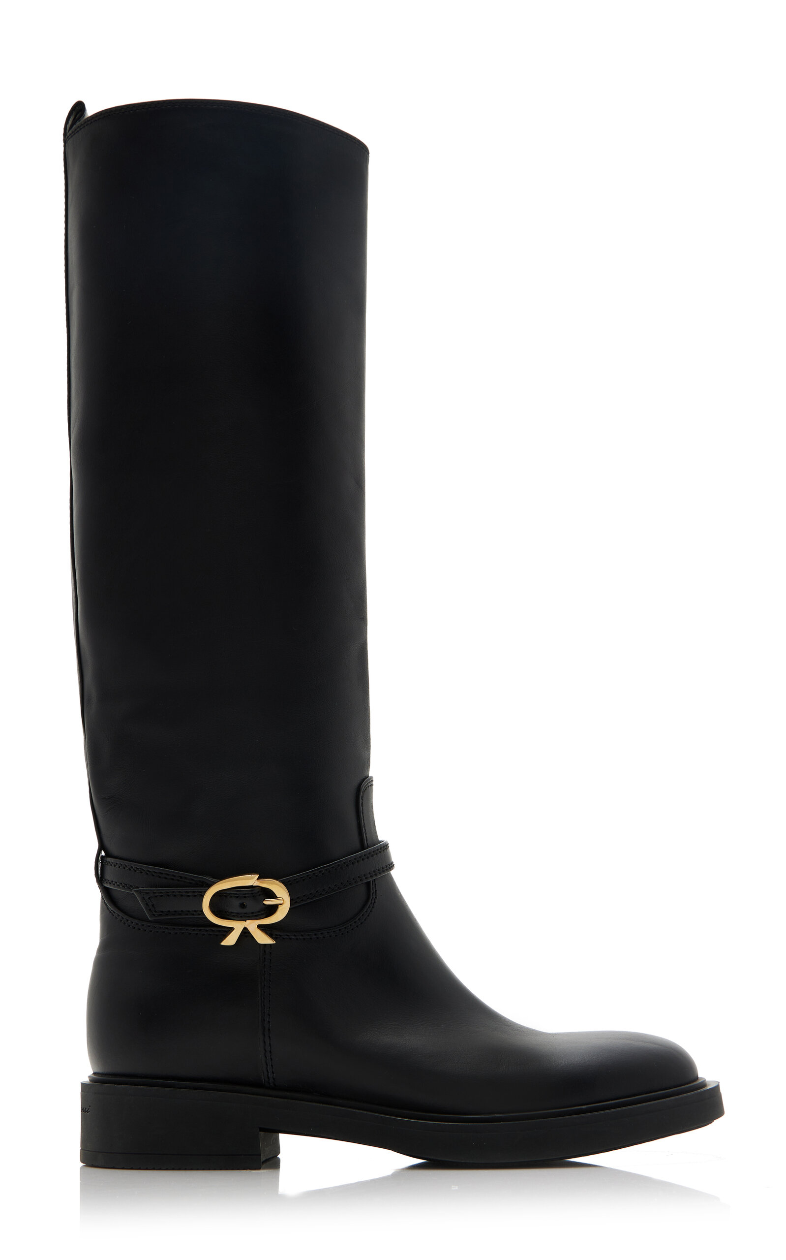 Shop Gianvito Rossi Ribbon Cavalier Leather Knee Boots In Black