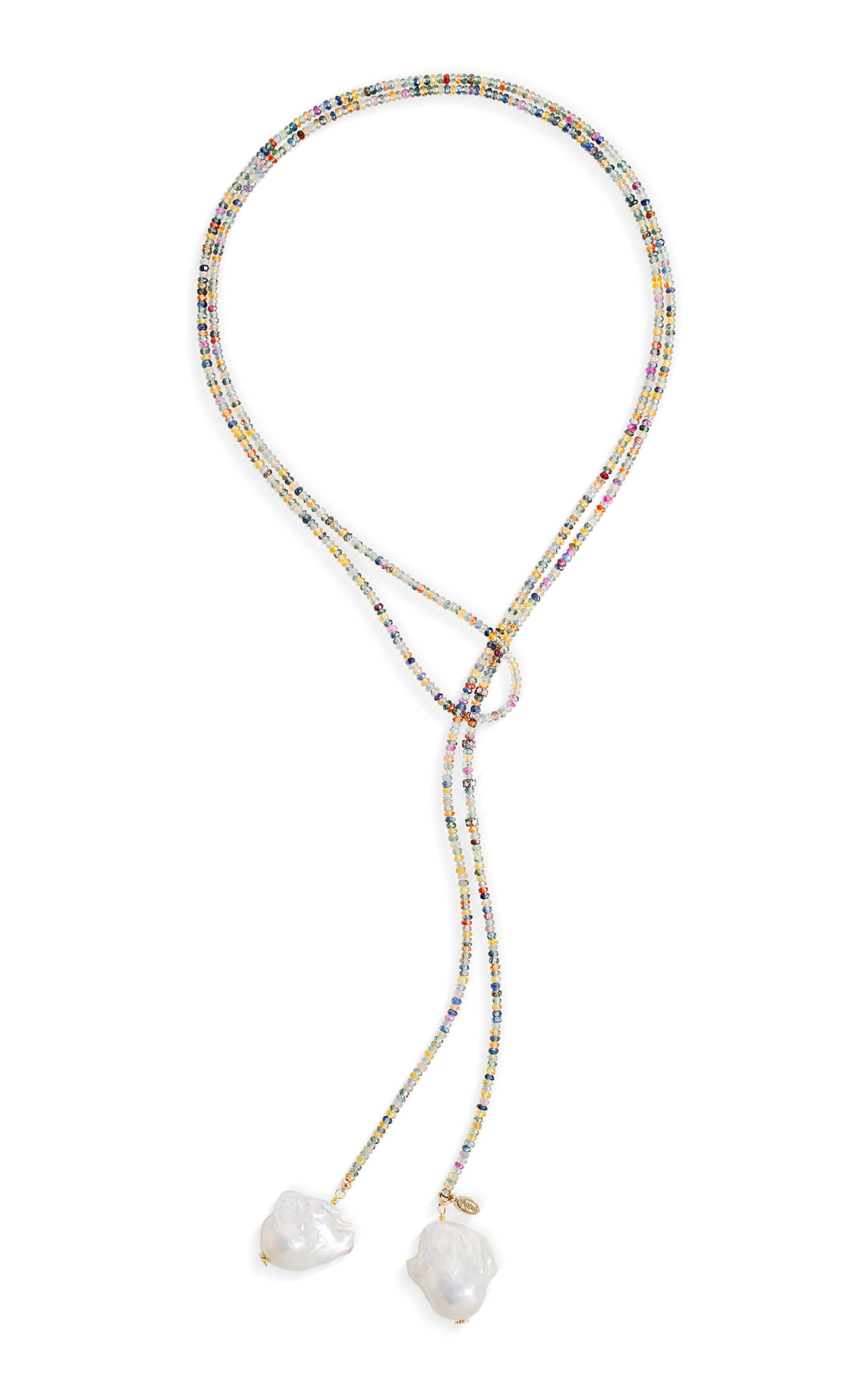 Joie Digiovanni Mixed Rainbow Sapphre Diamond Baroque Pearl Lariat Necklace In Multi