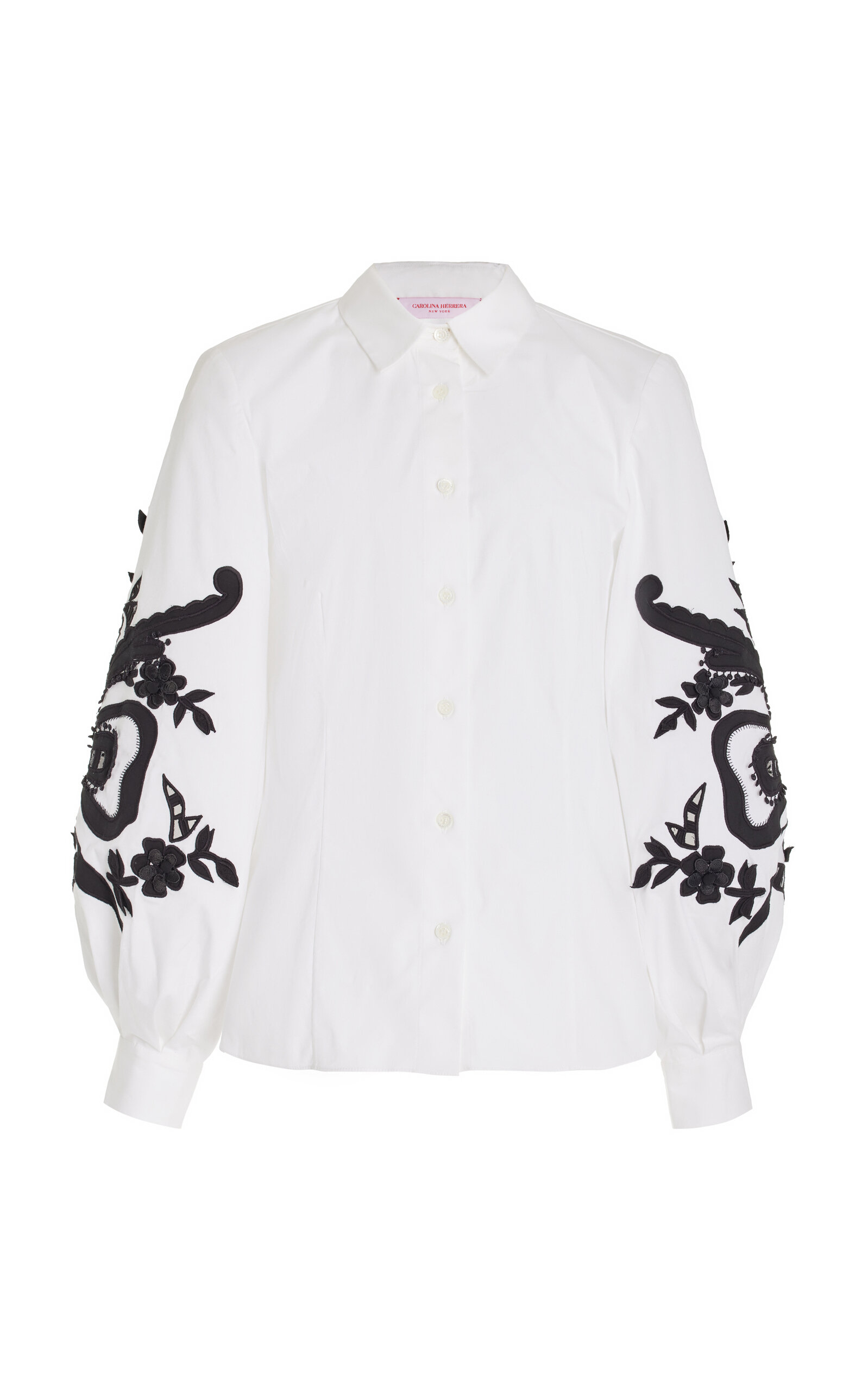 Carolina Herrera - Floral-Embroidered Stretch-Cotton Shirt - Black/white - US 2 - Moda Operandi