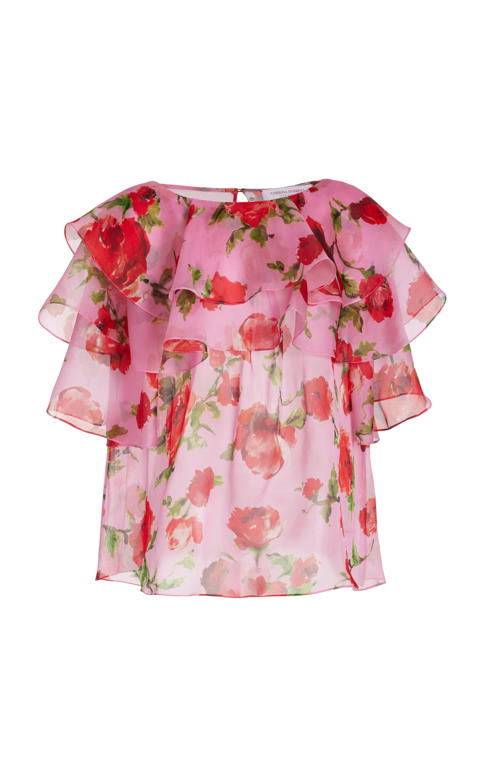 Carolina Herrera Silk Organza Ruffled Top In Multi