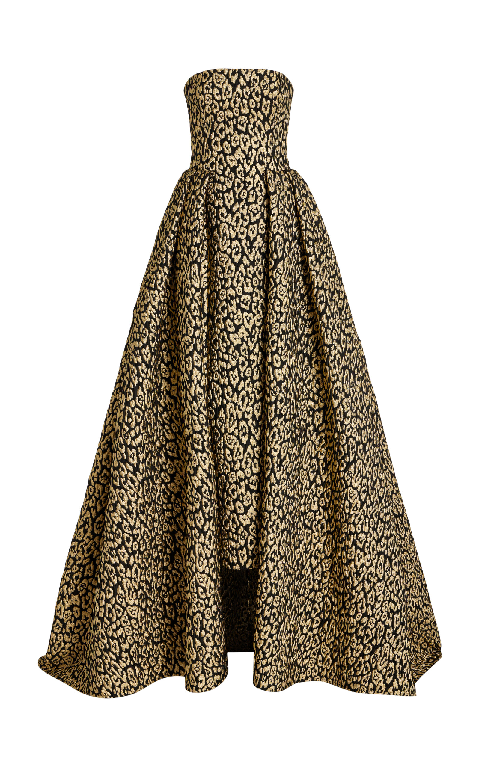 CAROLINA HERRERA STRAPLESS LEOPARD GOWN WITH ATTACHED OVERSKIRT