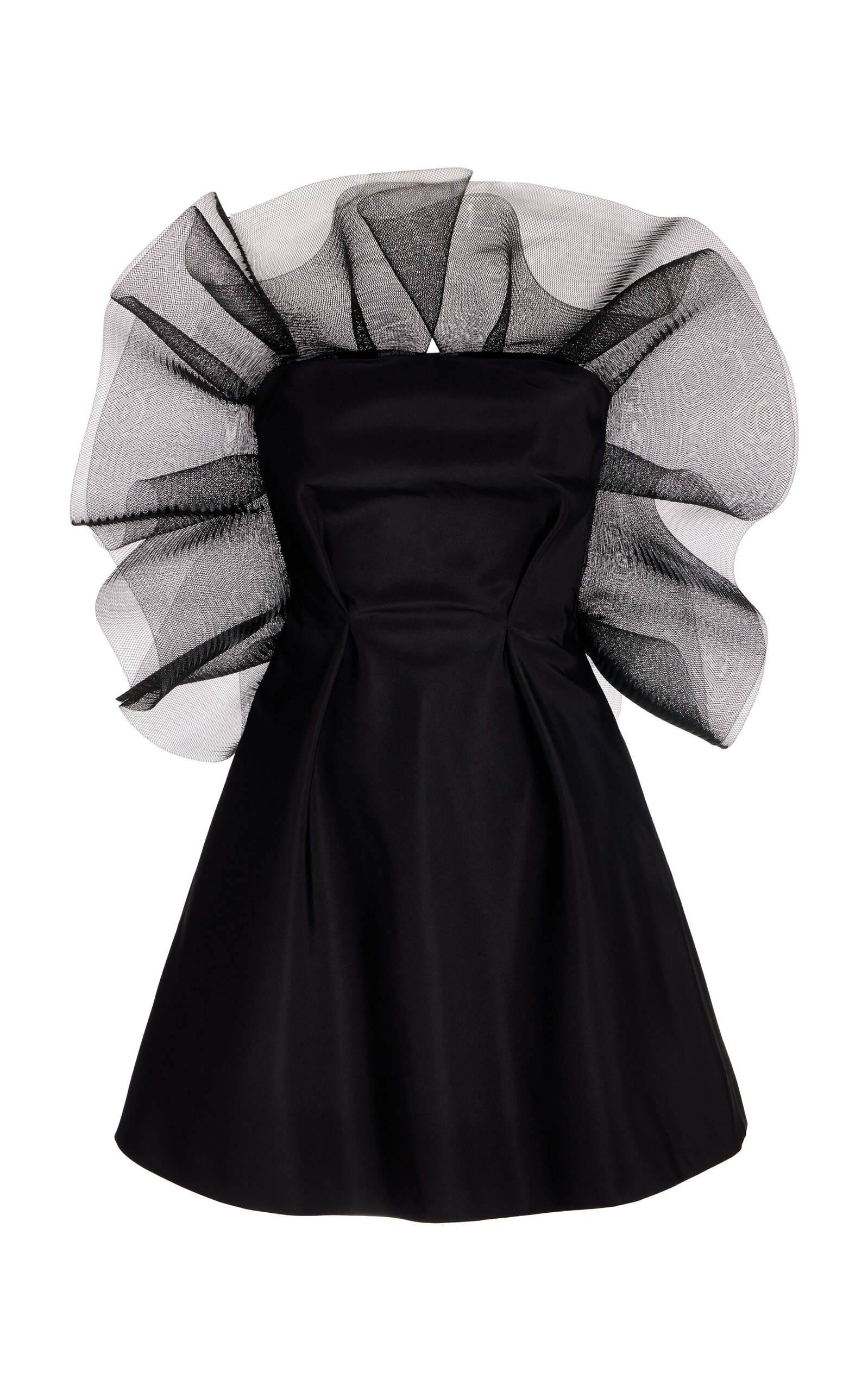 Carolina Herrera Dramatic Ruffled Bodice Silk Faille Mini Dress In Black