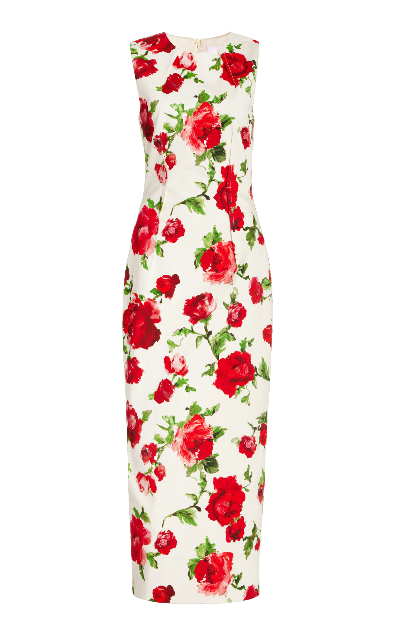 CAROLINA HERRERA FLORAL-PRINTED STRETCH-COTTON MIDI DRESS