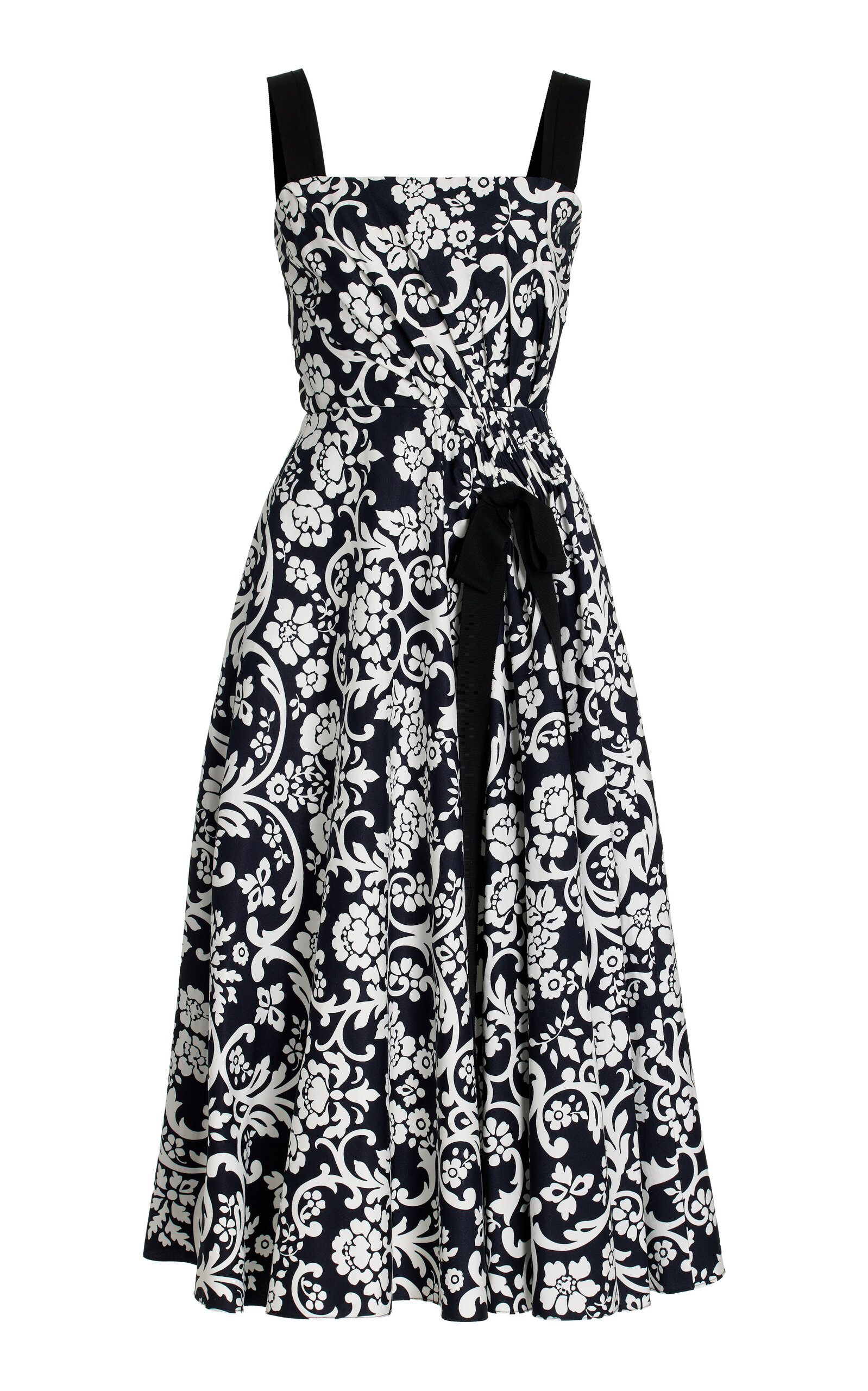 CAROLINA HERRERA BOW-DETAILED PRINTED COTTON-BLEND MIDI DRESS