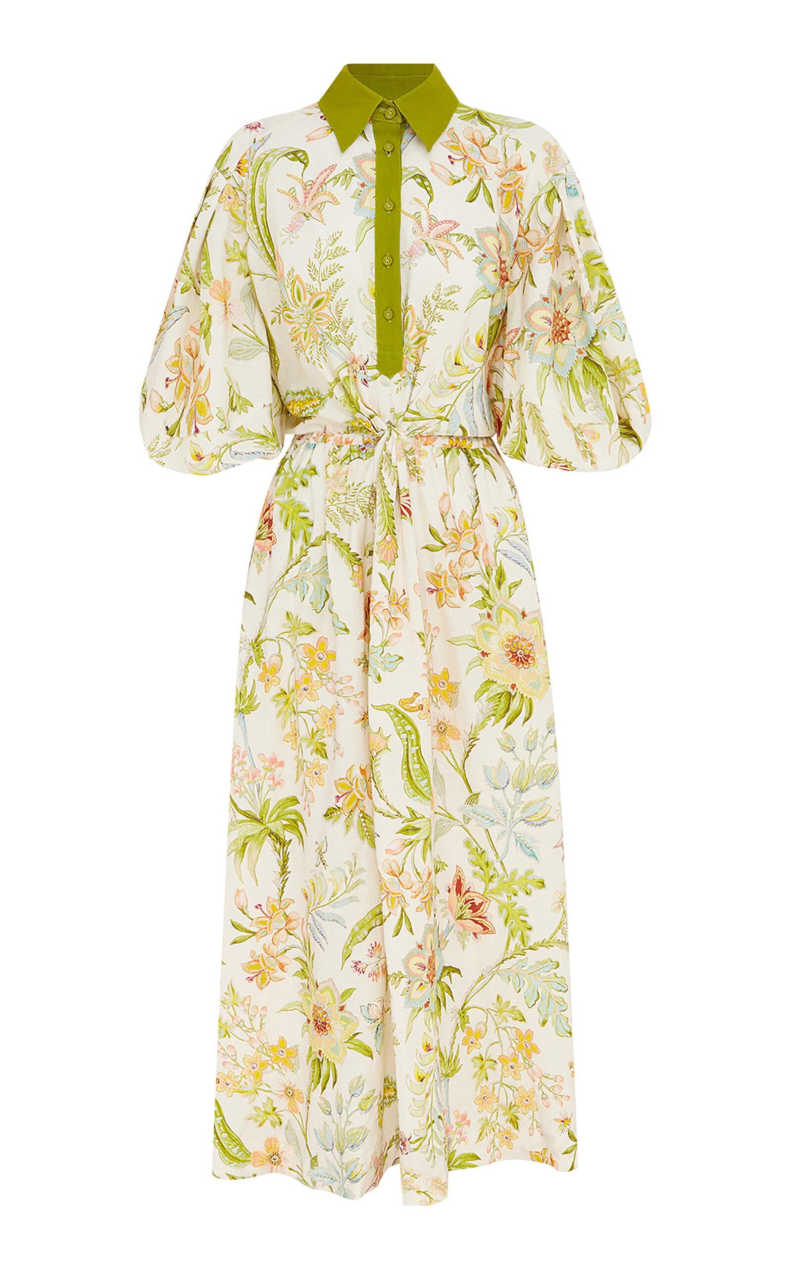 ALEMAIS IRA FLORAL LINEN MIDI SHIRT DRESS