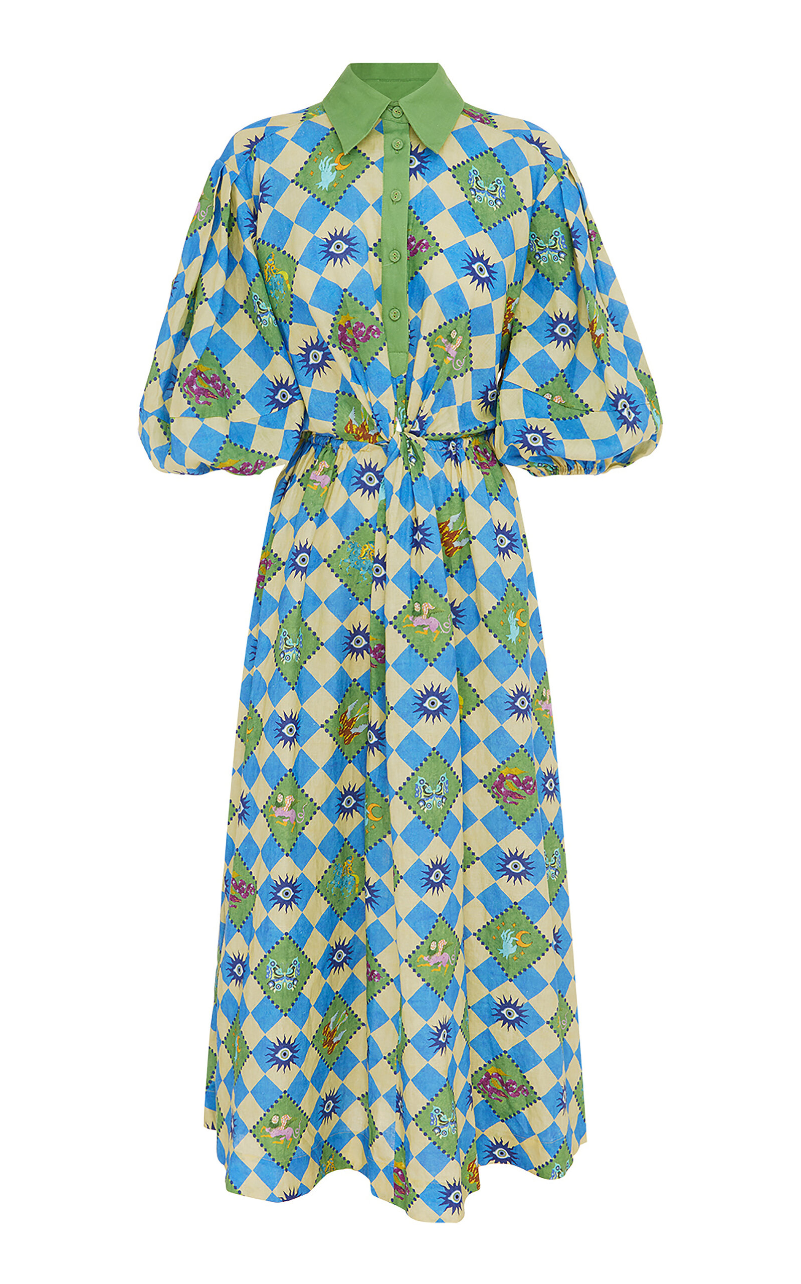 Alemais Lou Printed Linen Midi Shirt Dress In Print