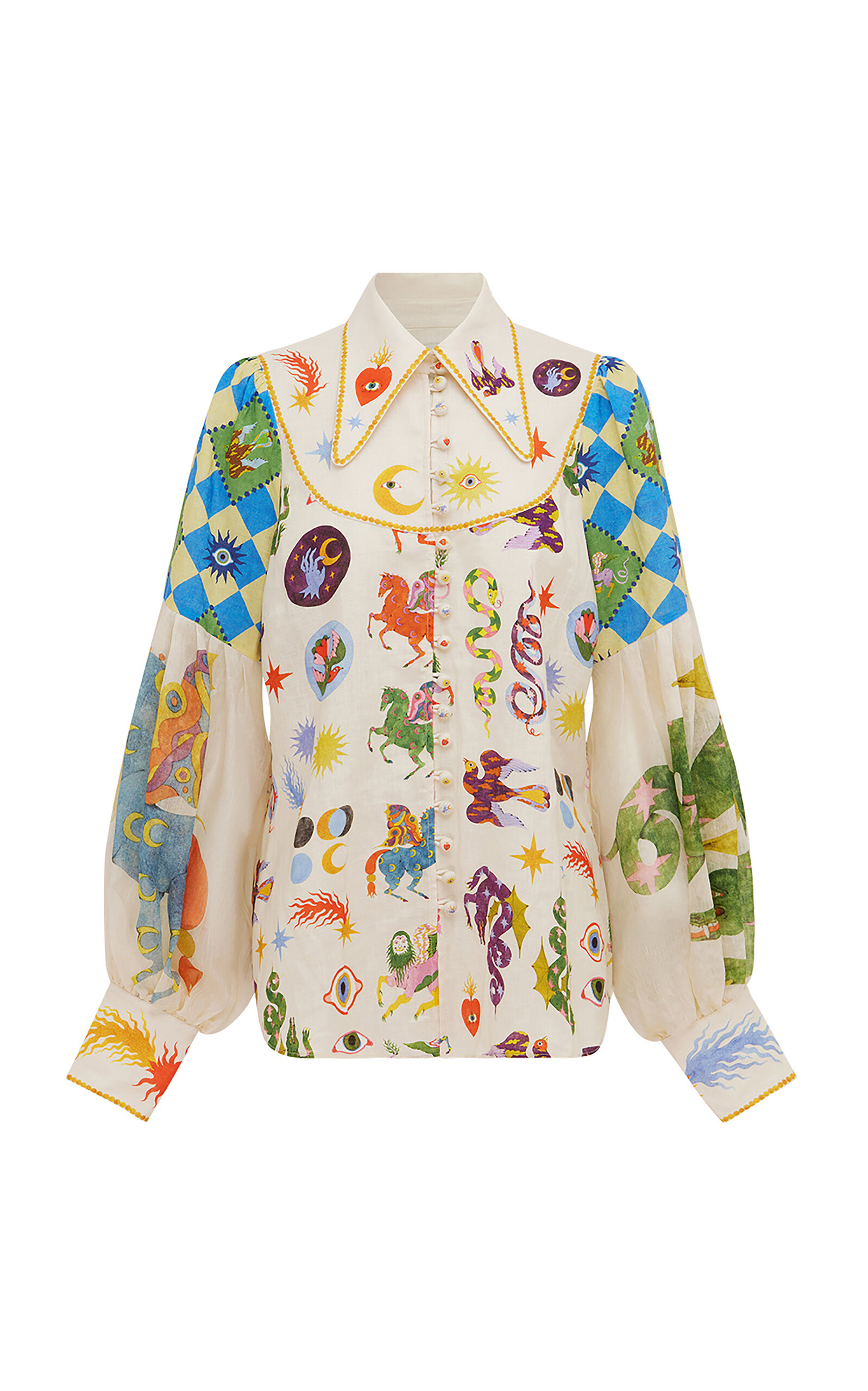 Alemais Lou Balloon-sleeve Line Shirt In Print
