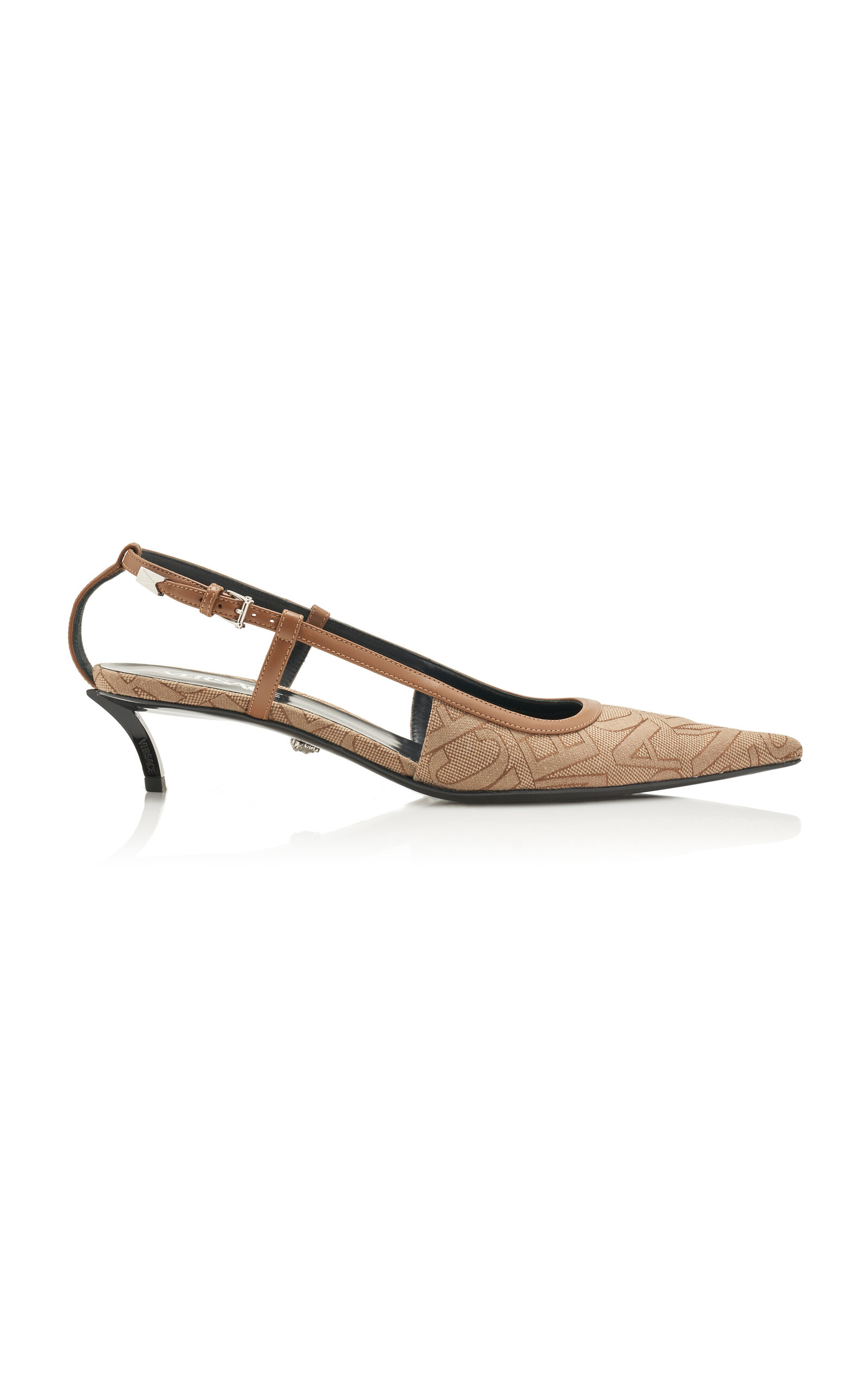 Shop Versace Leather Slingback Pumps In Brown