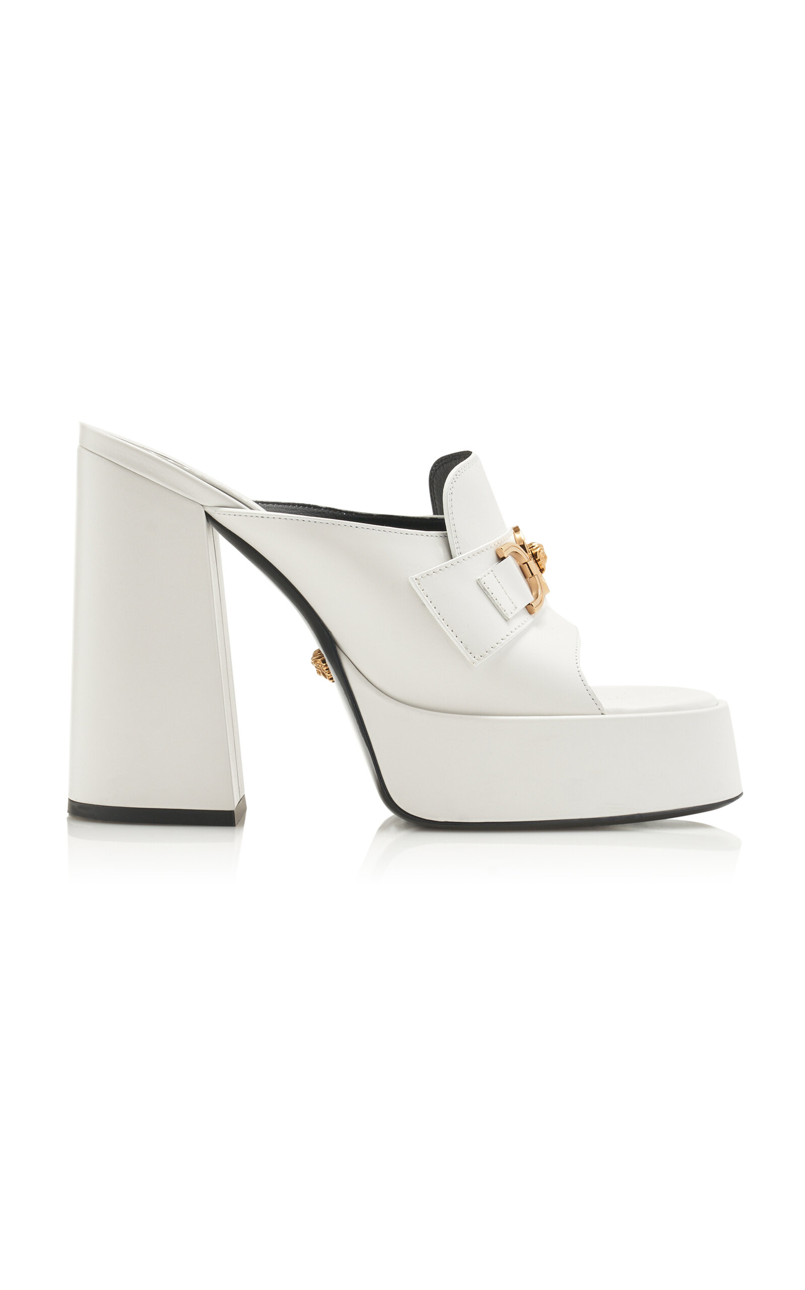 Versace Leather Medusa Chain Platform Mules In White