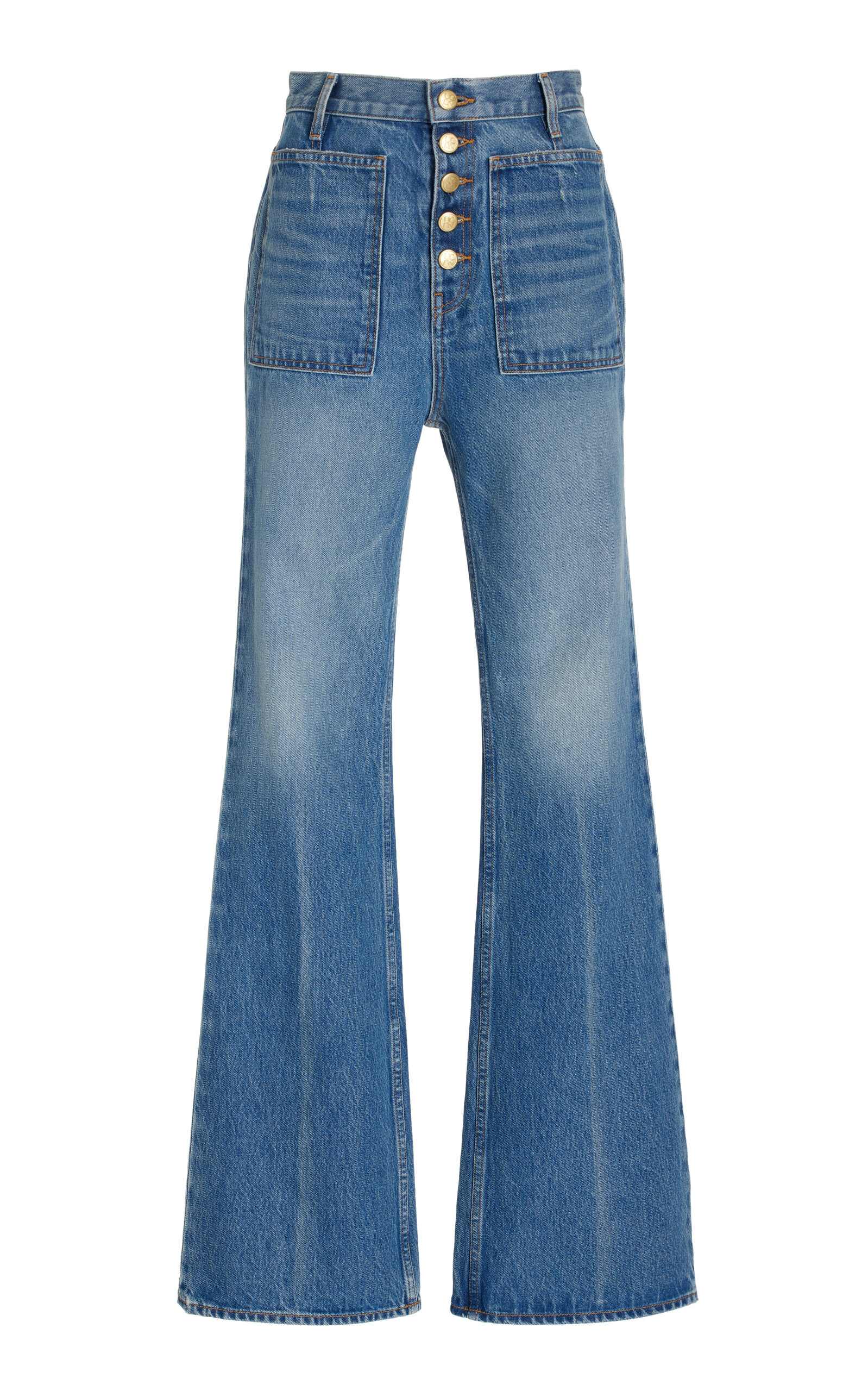 Ulla Johnson Lou Button Fly High-waisted Flared Jeans In Medium Wash