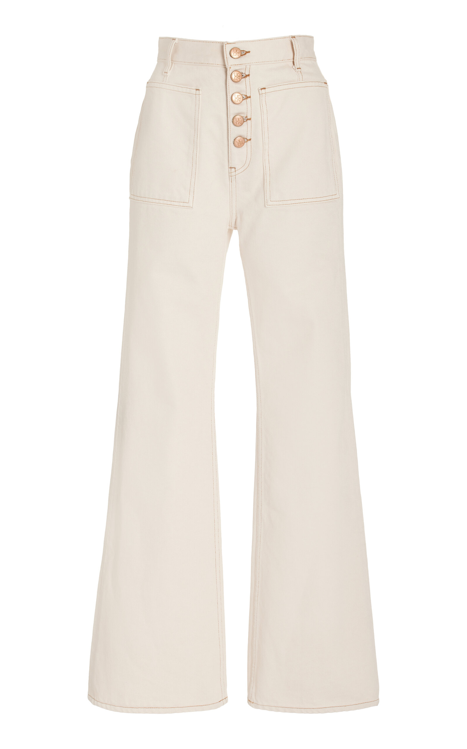 Ulla Johnson Lou Button Fly High-waisted Flared Jeans In White