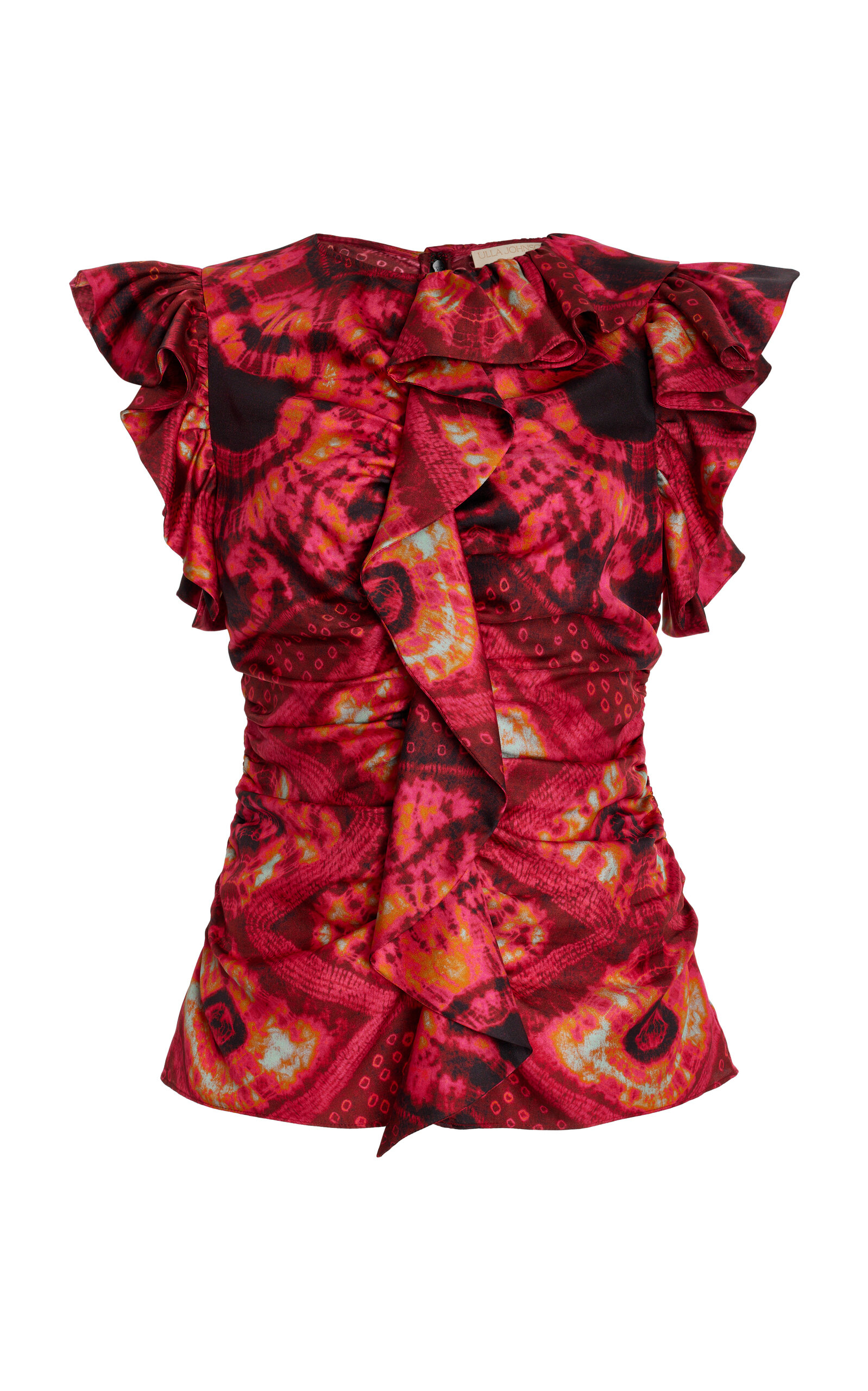 Ulla Johnson Vida Diamond-shibori Silk Ruffled Top In Floral