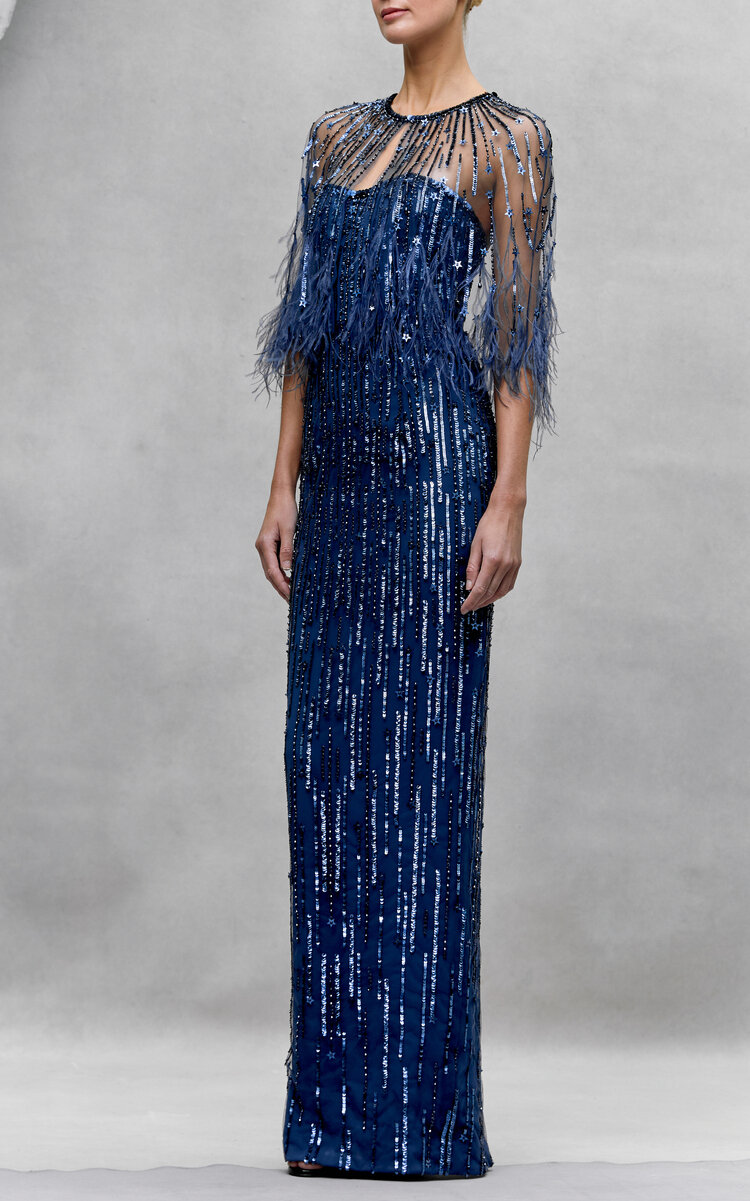 Pamella Roland Women's Sequinned Gown And Embroidered Cape In Blue |  ModeSens