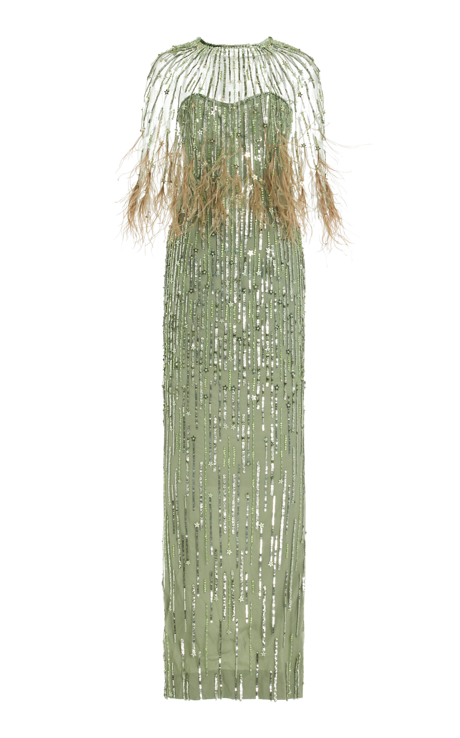 pamella roland green dress Pamella Roland Flower-Applique One-Shoulder Cape Gown
