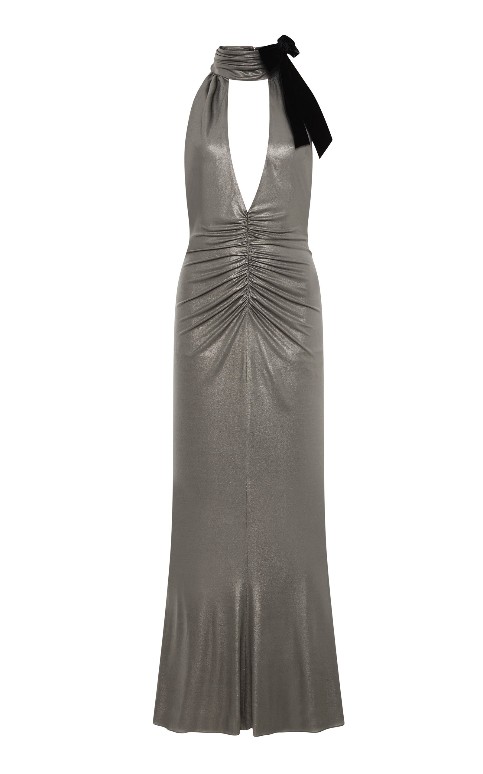 Alessandra Rich Halterneck Open-back Evening Dress In Silver