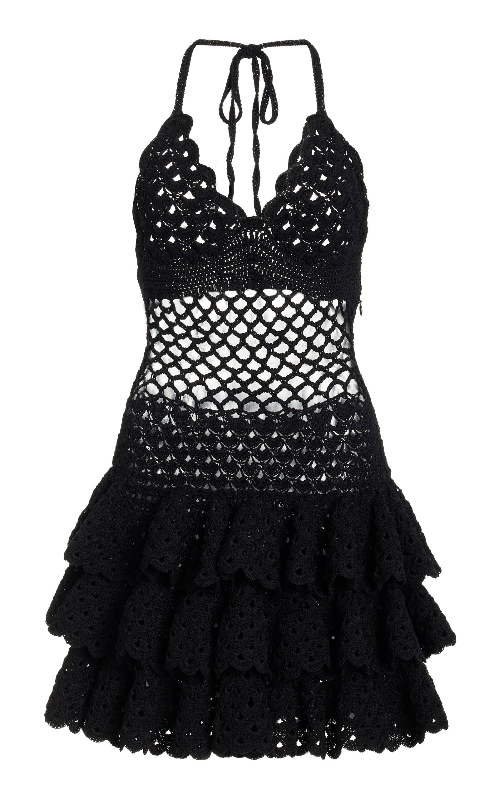 Oscar De La Renta Lattice Knit Mini Dress In Black