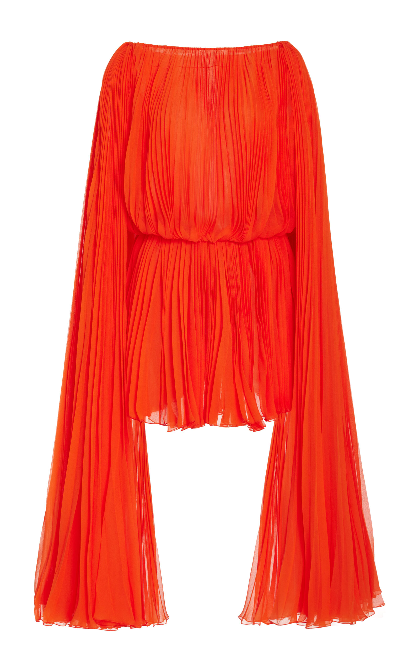 Oscar De La Renta Cape-detailed Pleated Silk Chiffon Mini Dress In Red