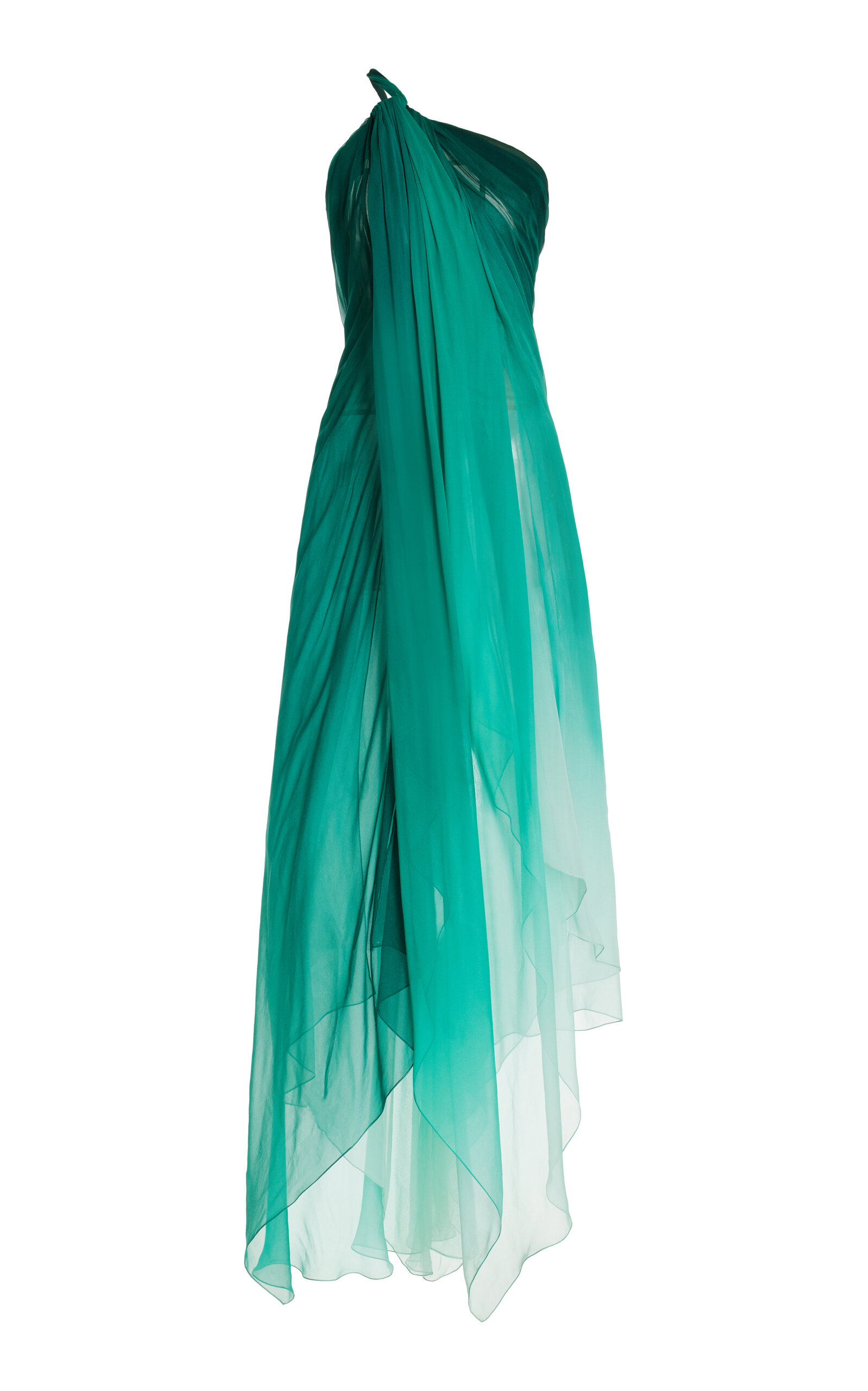 Oscar De La Renta Degradé Silk-chiffon Asymmetric Gown In Blue