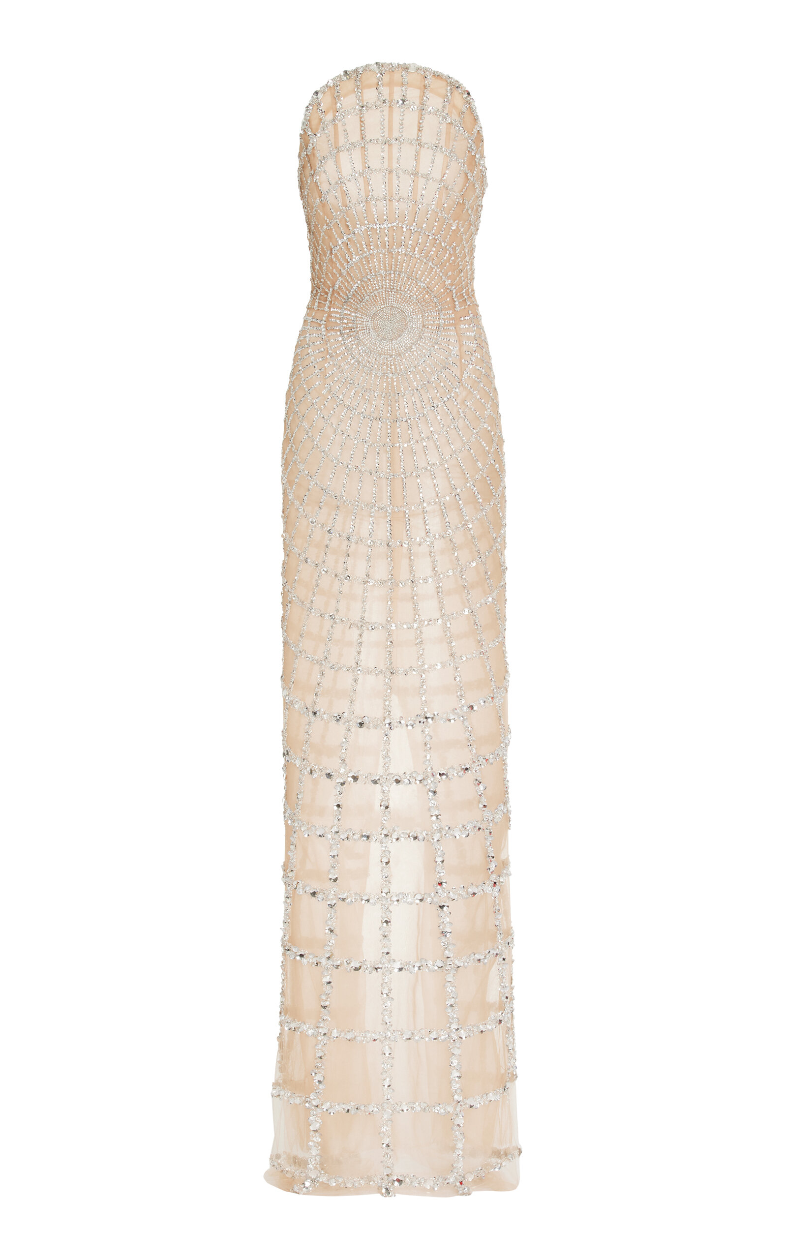 Oscar de la Renta - Women's Crystal-Embellished Grid Gown - Silver - US 00 - Only At Moda Operandi