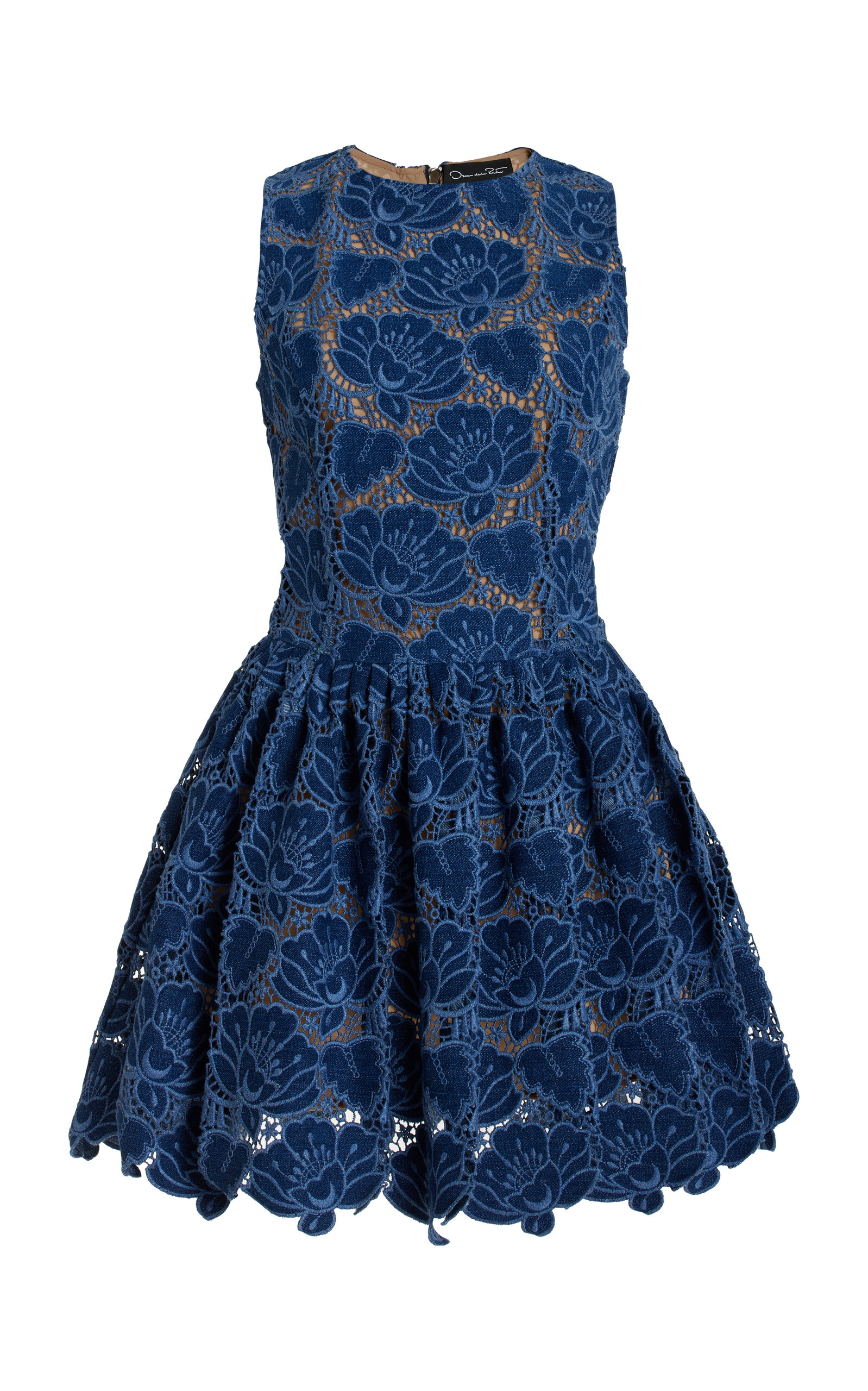 Shop Oscar De La Renta Denim Lace Mini Dress In Dark Wash