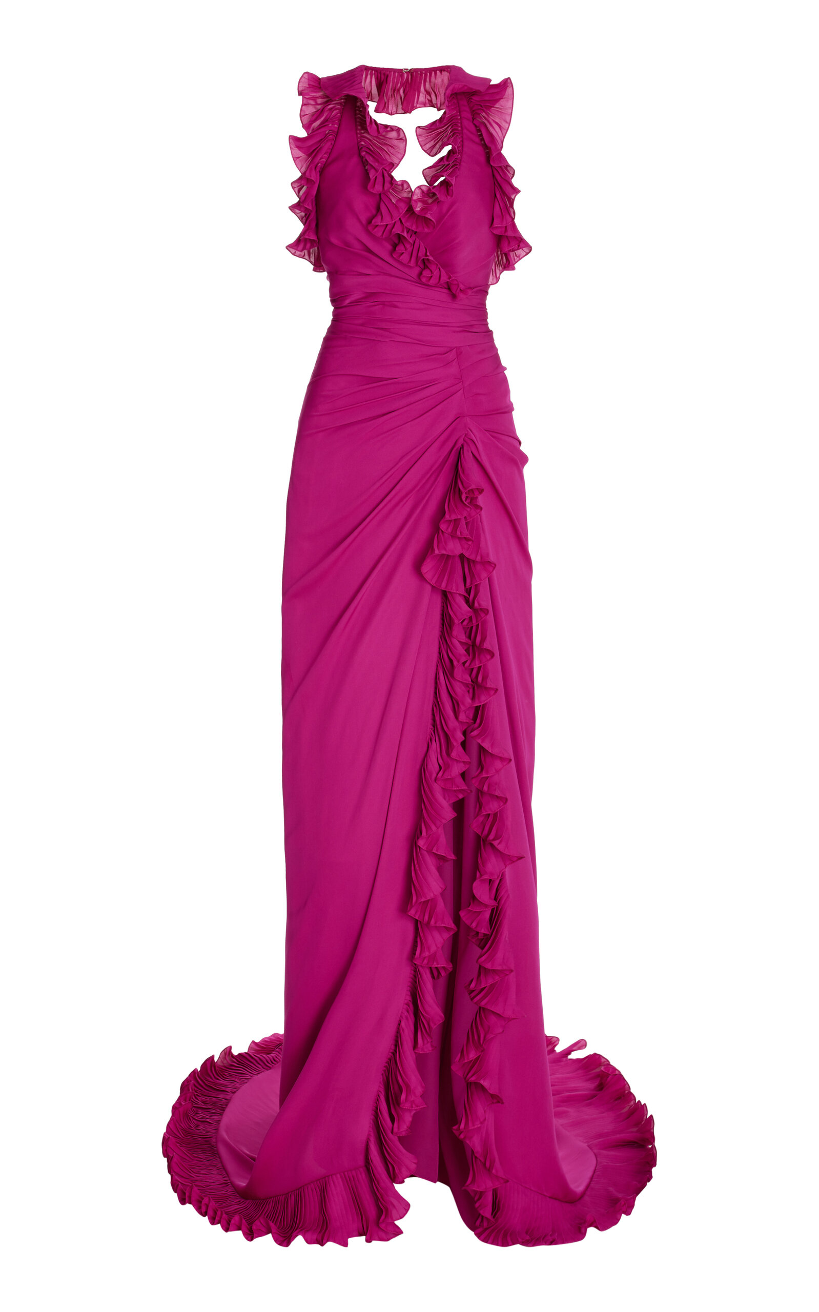 Oscar De La Renta Ruffled Silk-georgette Gown In Purple