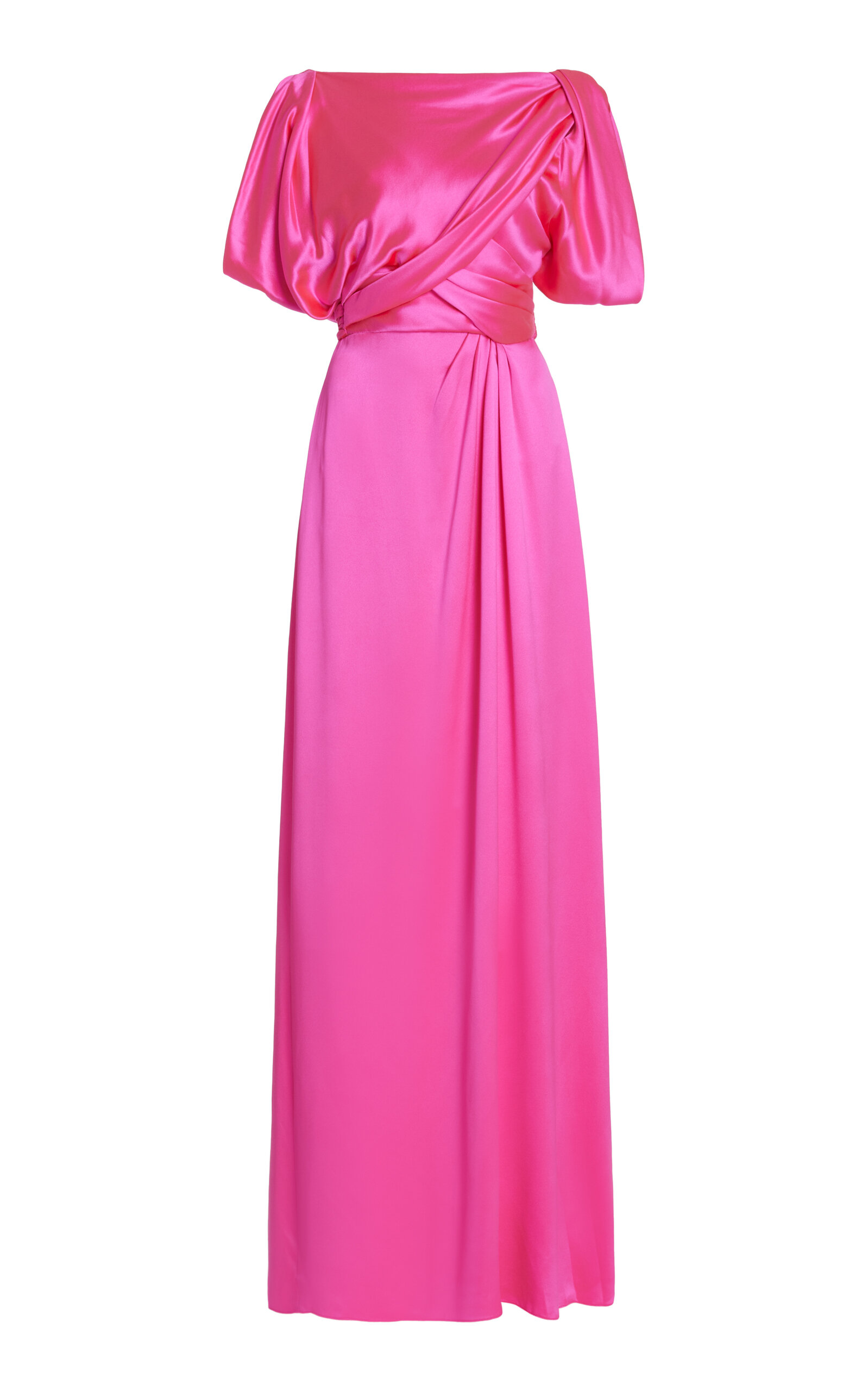 Monique Lhuillier Asymmetrical Draped Silk Gown In Fuchsia