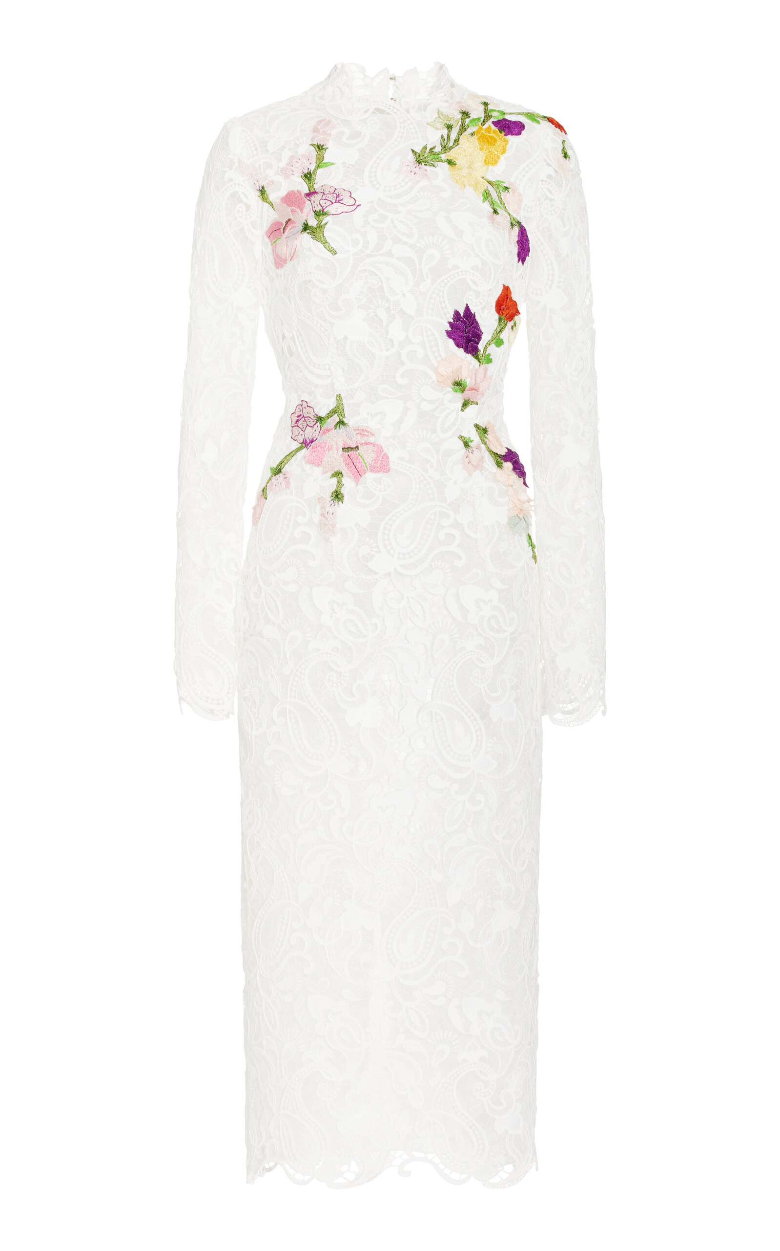 Monique Lhuillier Embroidered Midi Dress In White