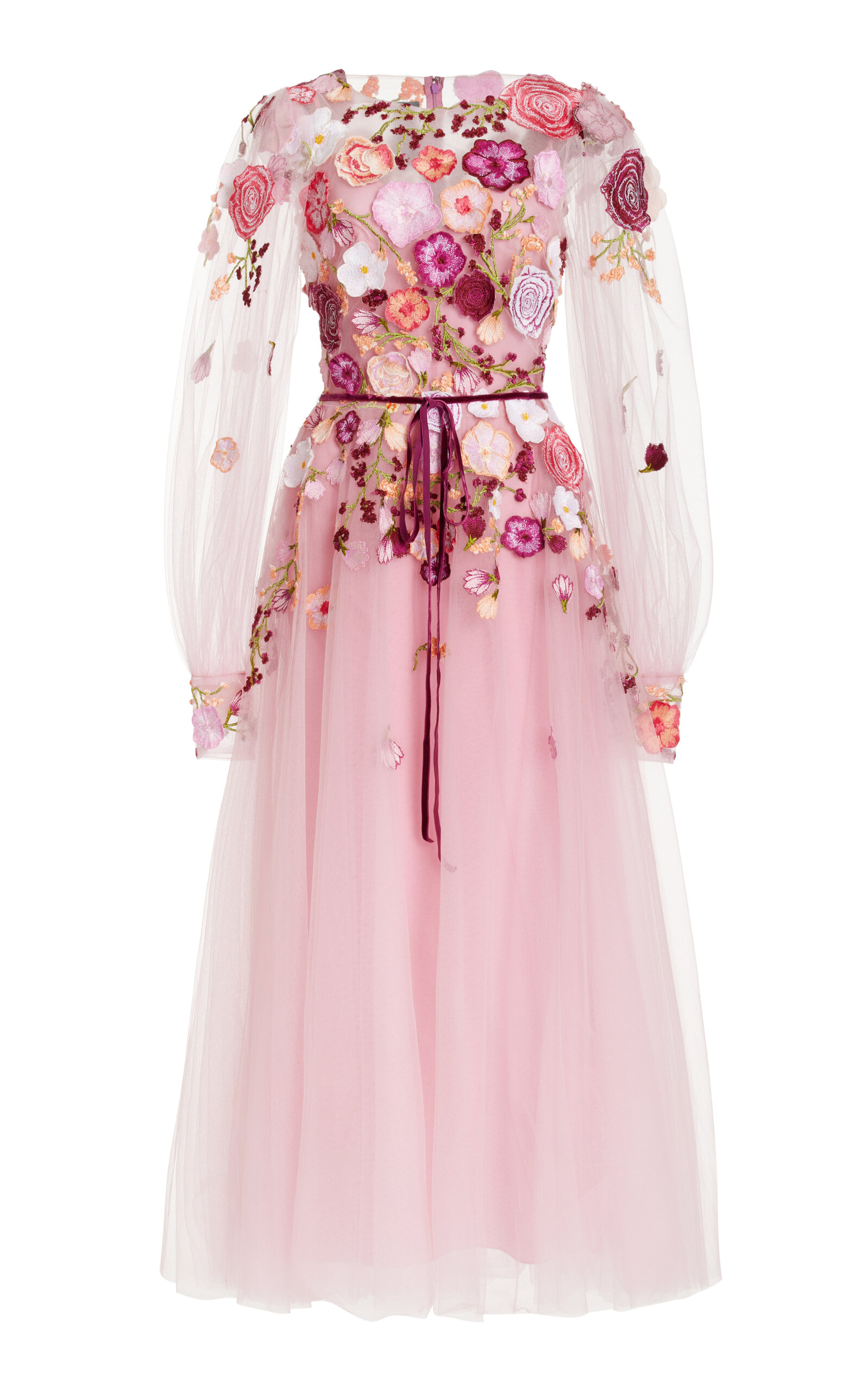 Monique Lhuillier Women's Embroidered Midi Dress In Pink | ModeSens
