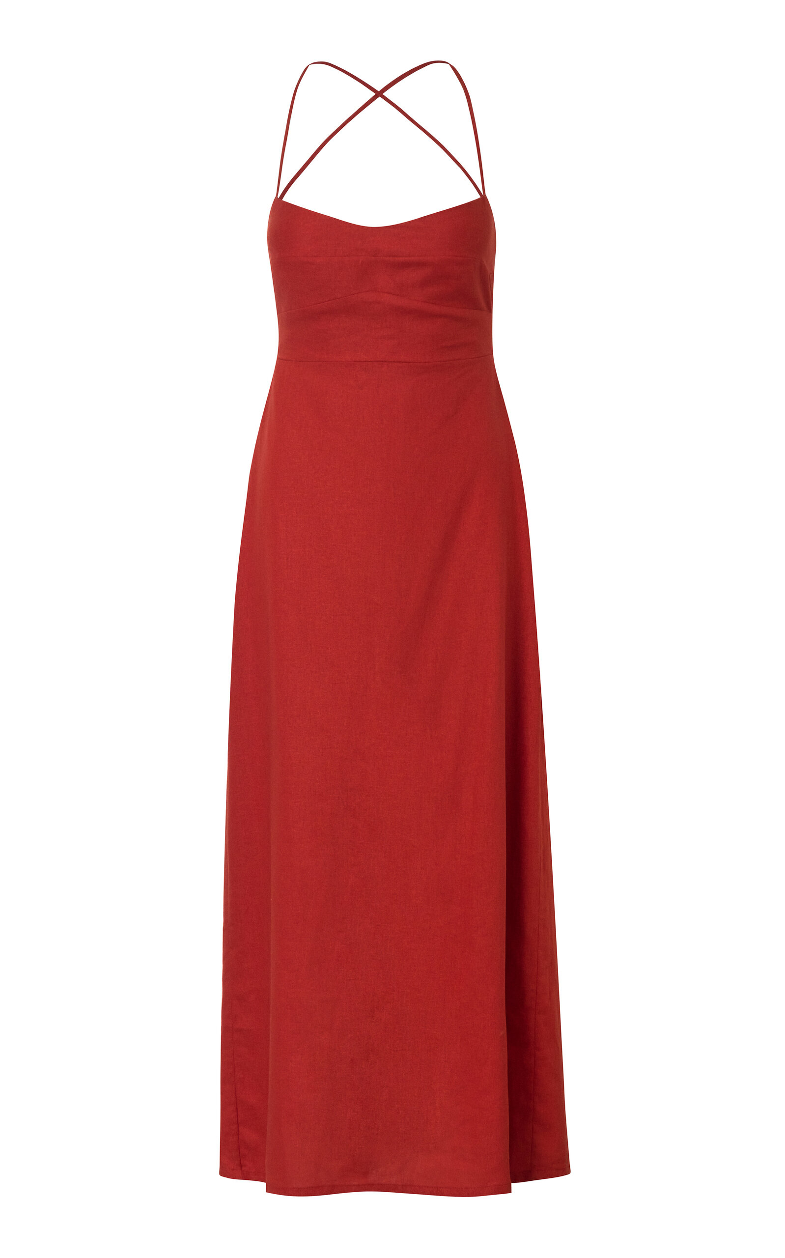 Cala De La Cruz Women s Abrego Linen blend Midi Dress In Red ModeSens