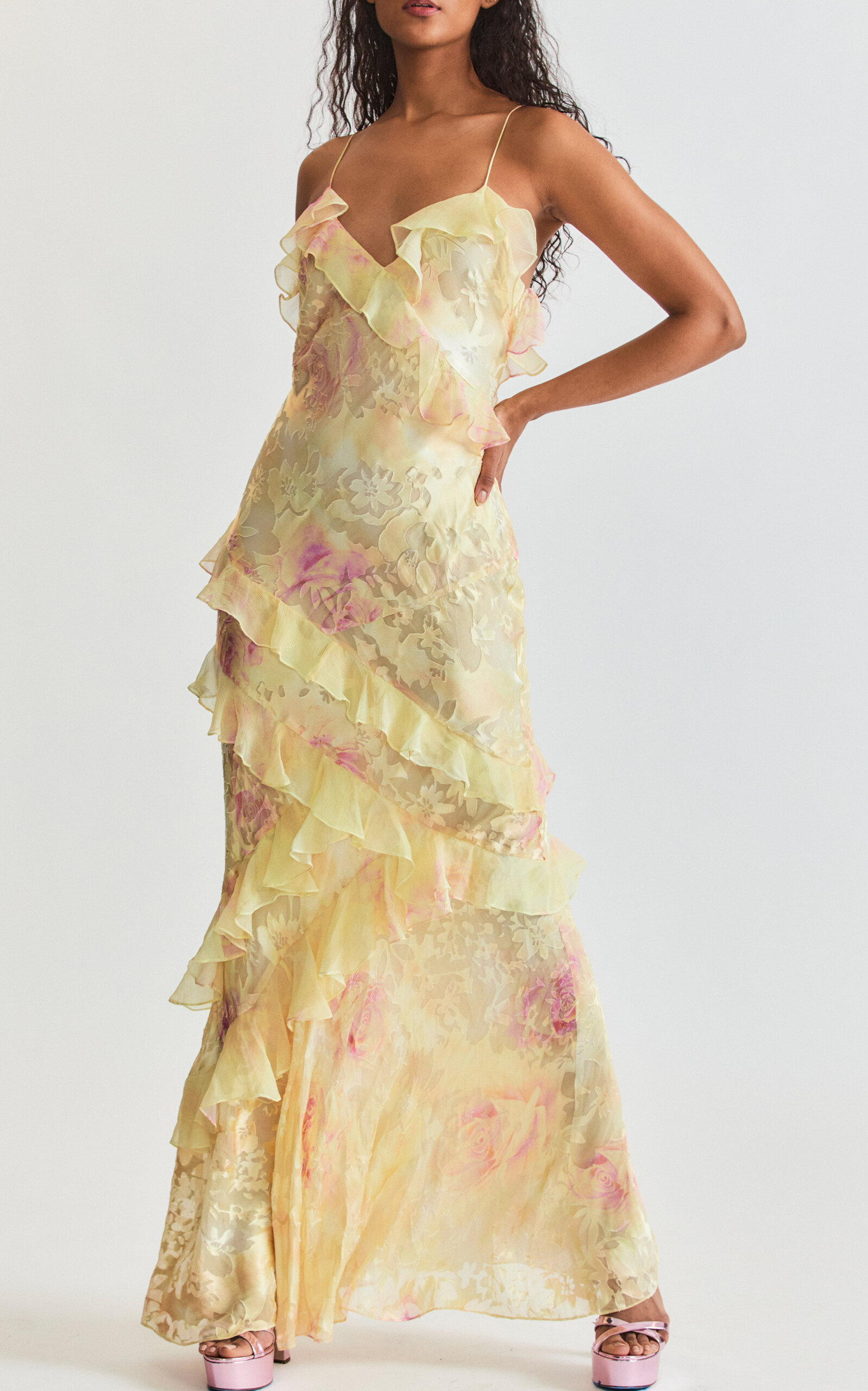 Loveshackfancy Rialto Ruffled Silk-blend Gown In Yellow