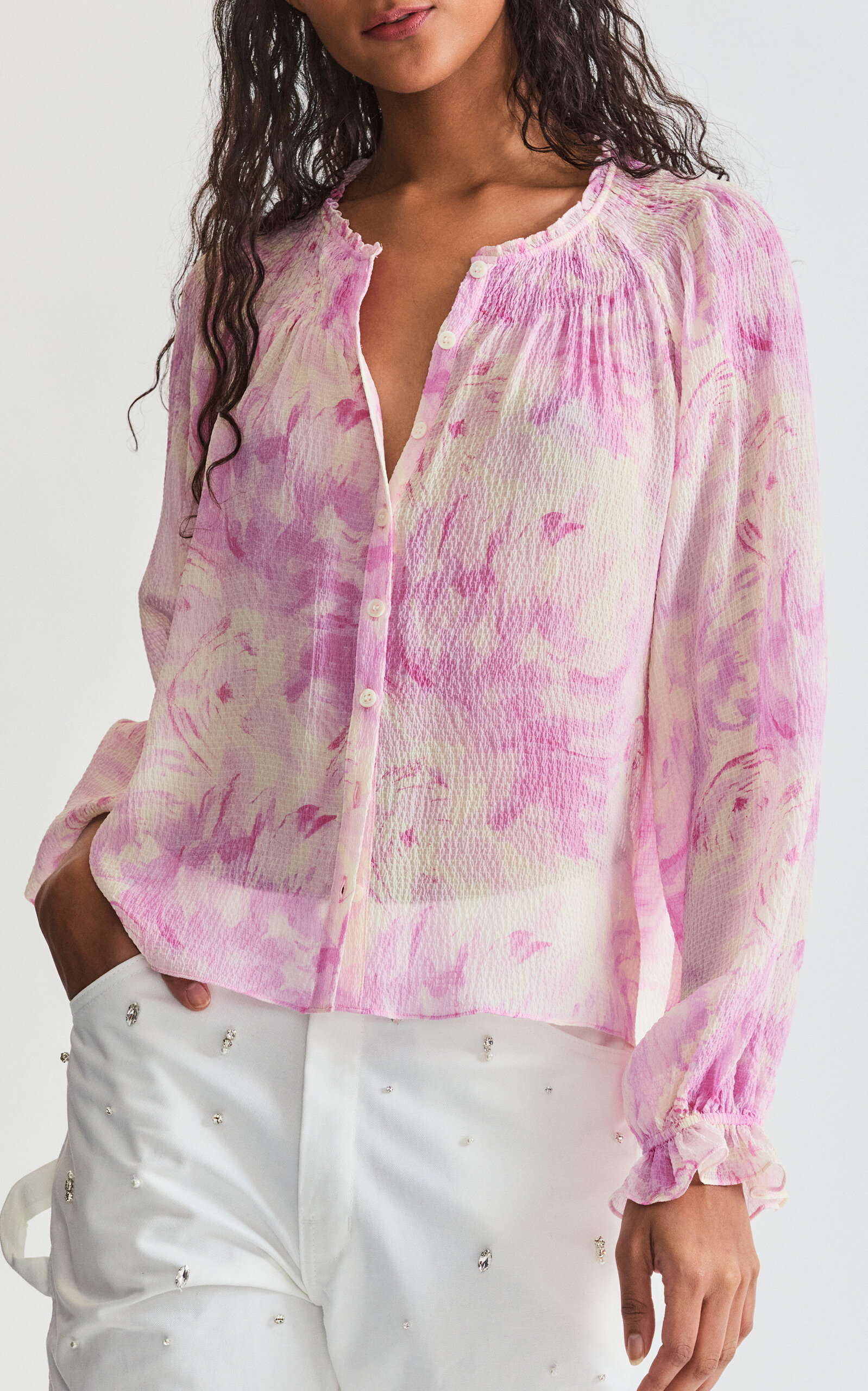 LoveShackFancy Braun Balloon-Sleeve Silk-Blend Blouse - Pink