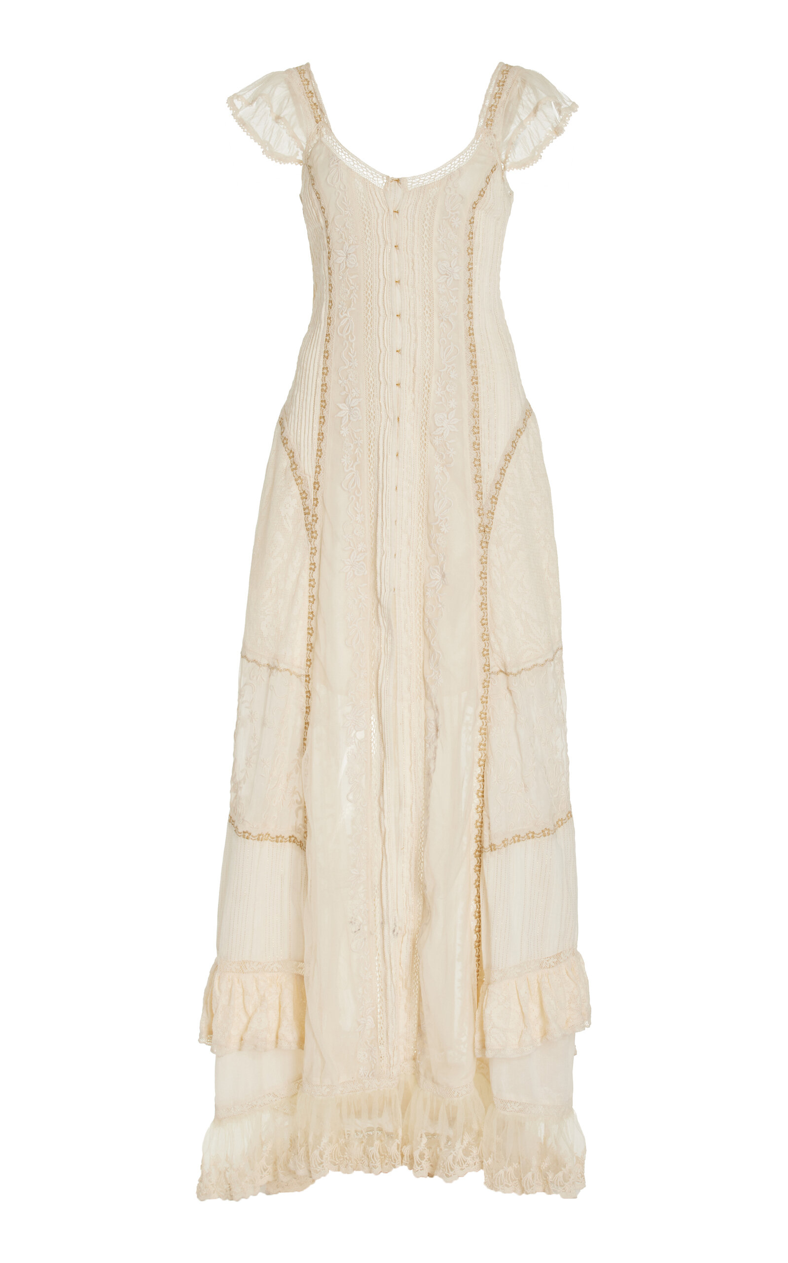 LOVESHACKFANCY SASKIA LACE-TRIMMED COTTON MAXI DRESS