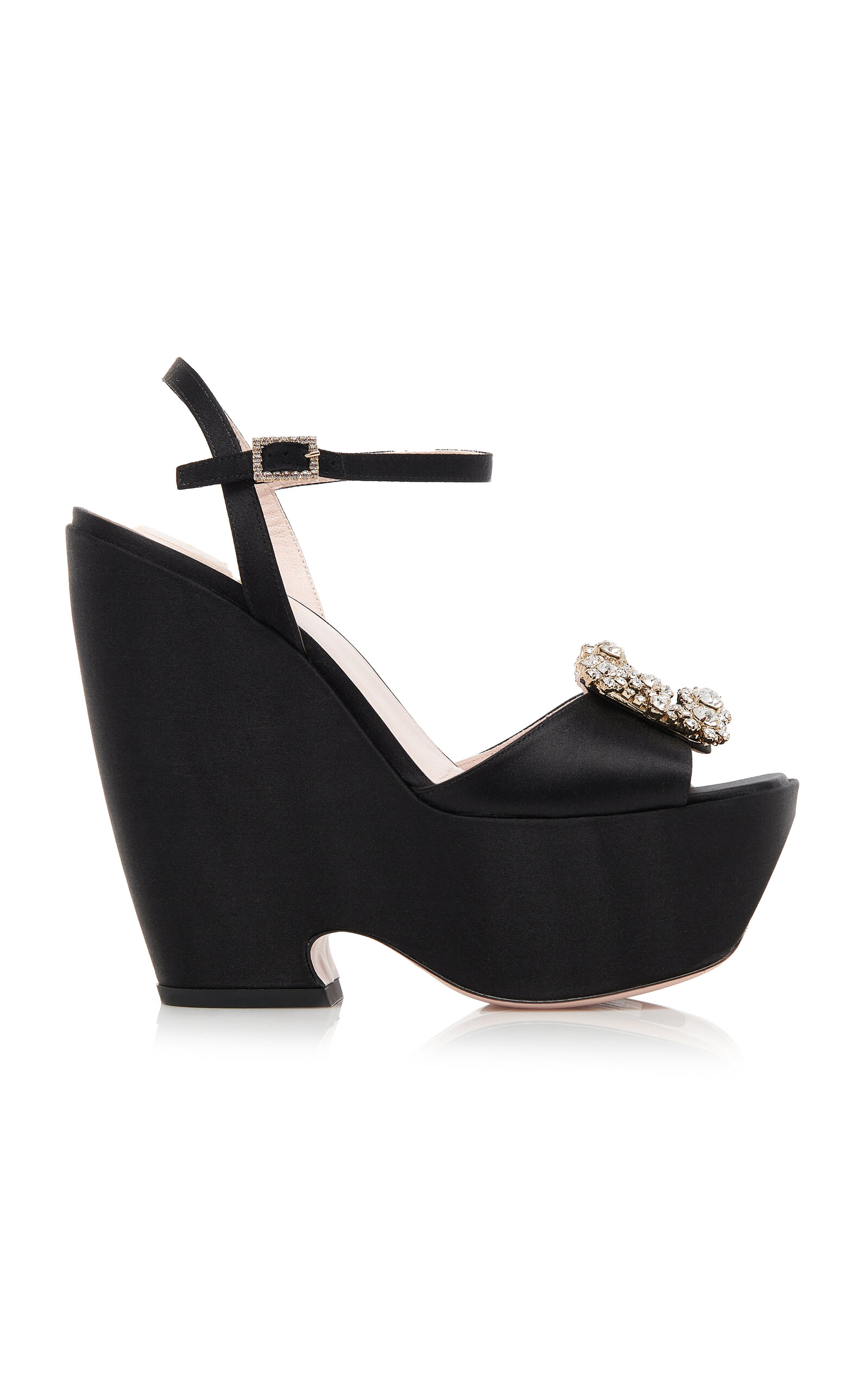 Roger Vivier Flower Satin Platform Sandals In Black