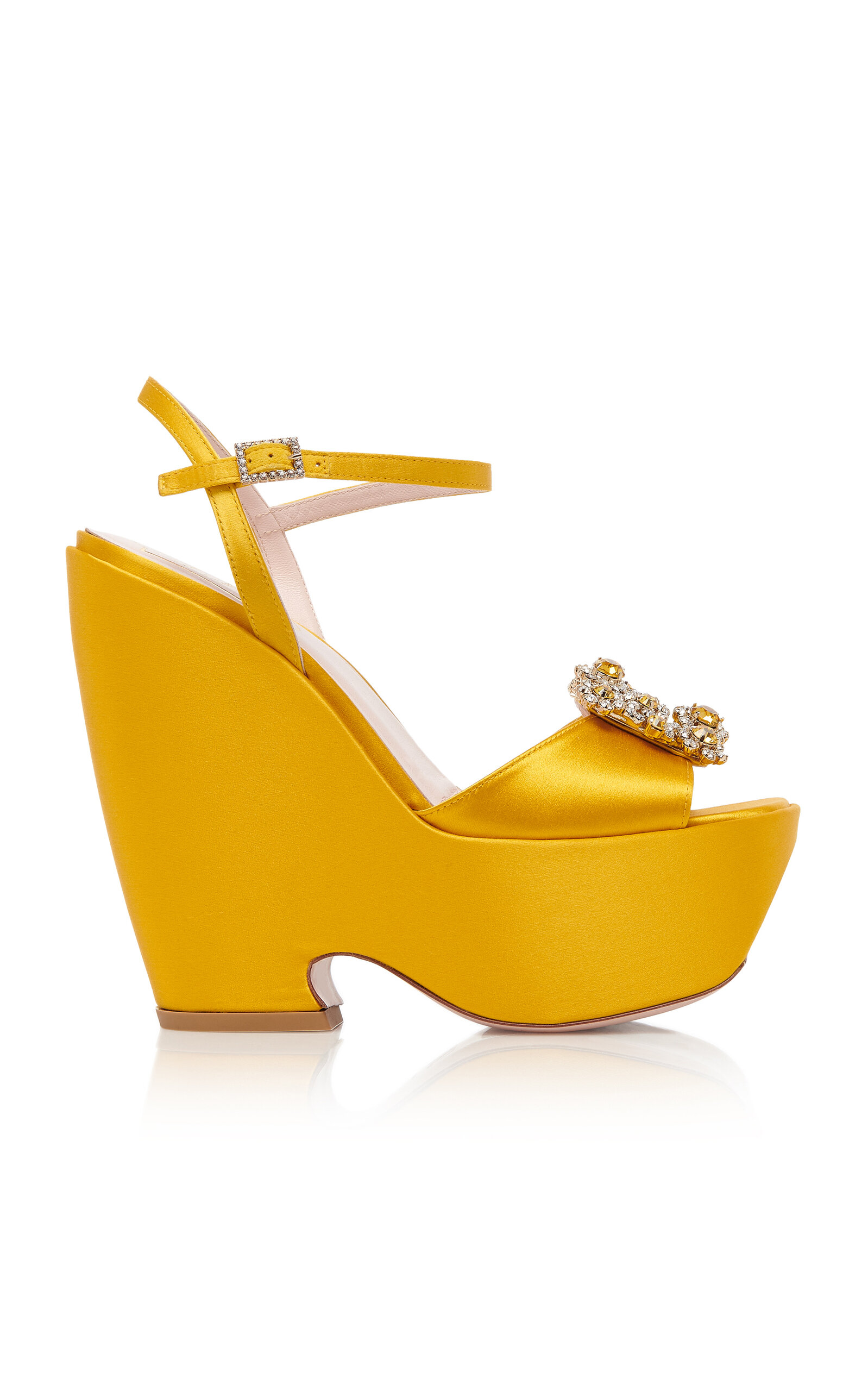 Roger Vivier Women's Flower Satin Platform Sandals In Yellow