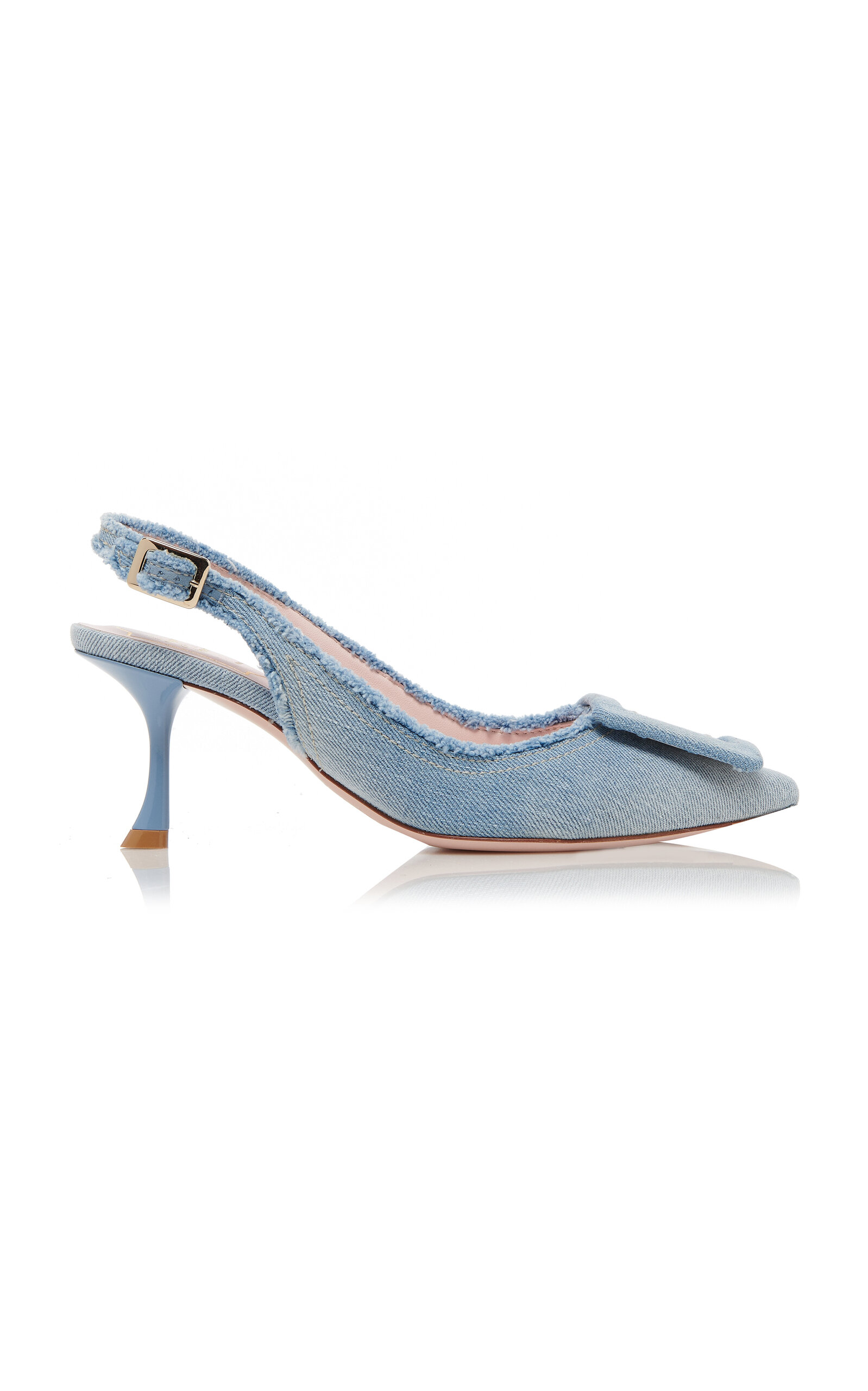 Roger Vivier Fringed Denim Slingback Pumps In Medium Wash