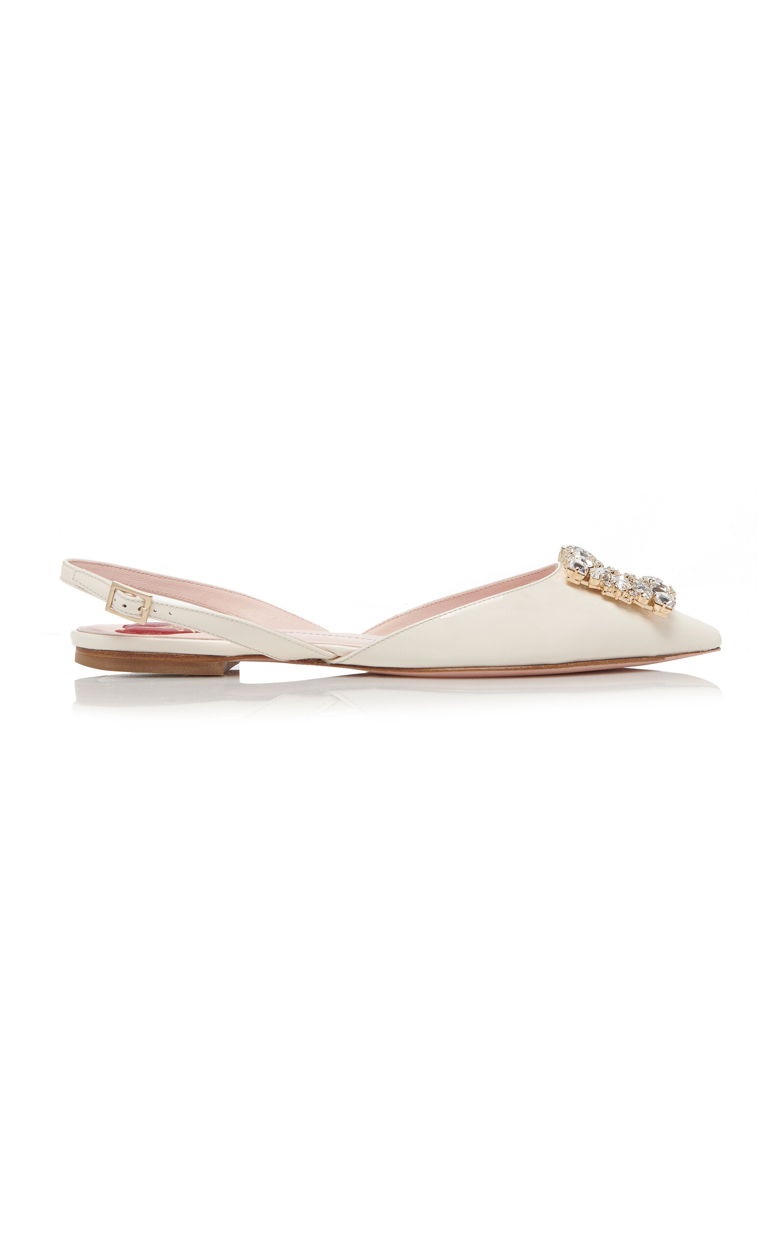 Roger Vivier Leather Crystal Buckle Slingback Ballerina Flats In Ivory