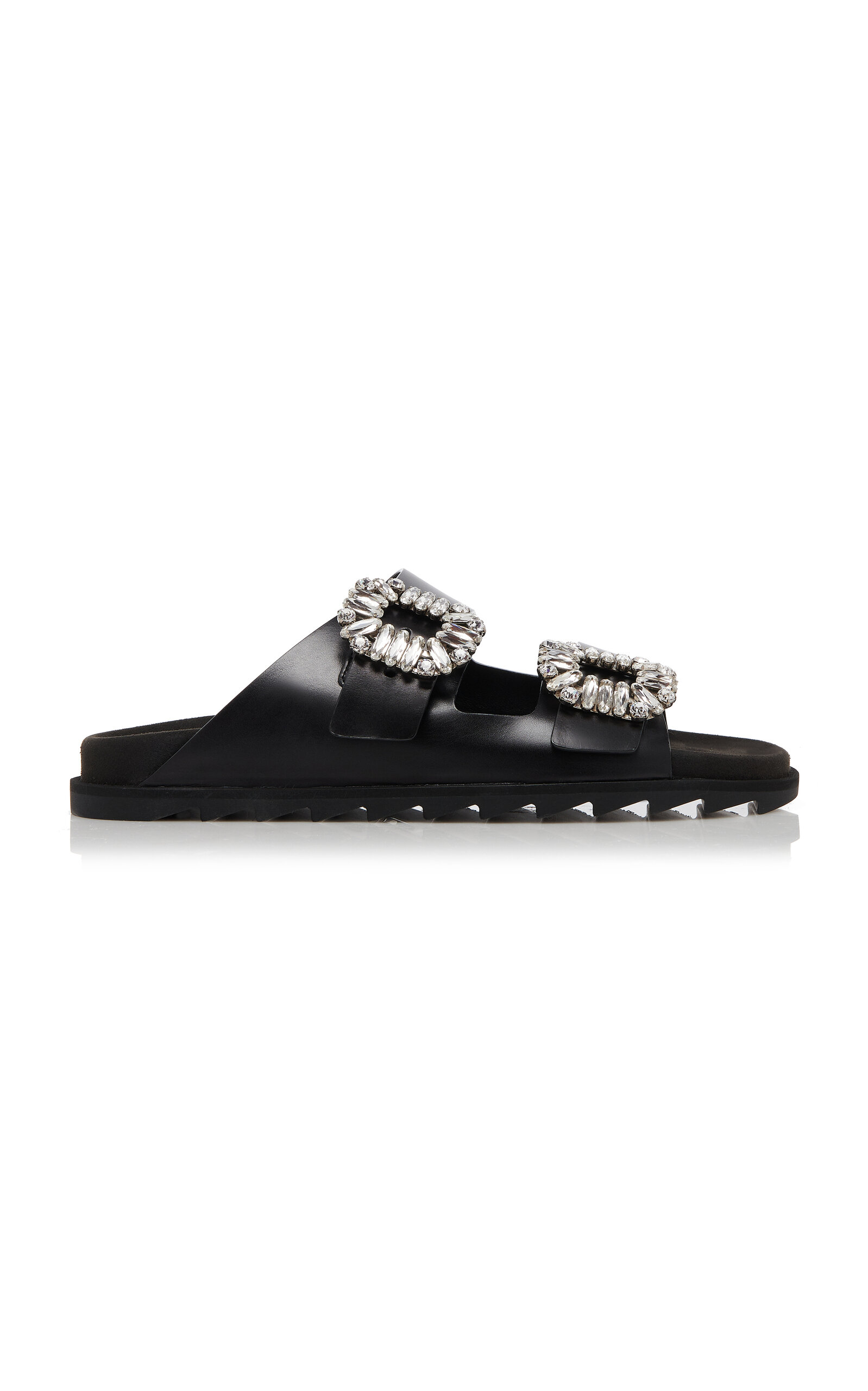 Shop Roger Vivier Slidy Viv Buckle Leather Sandals In Black