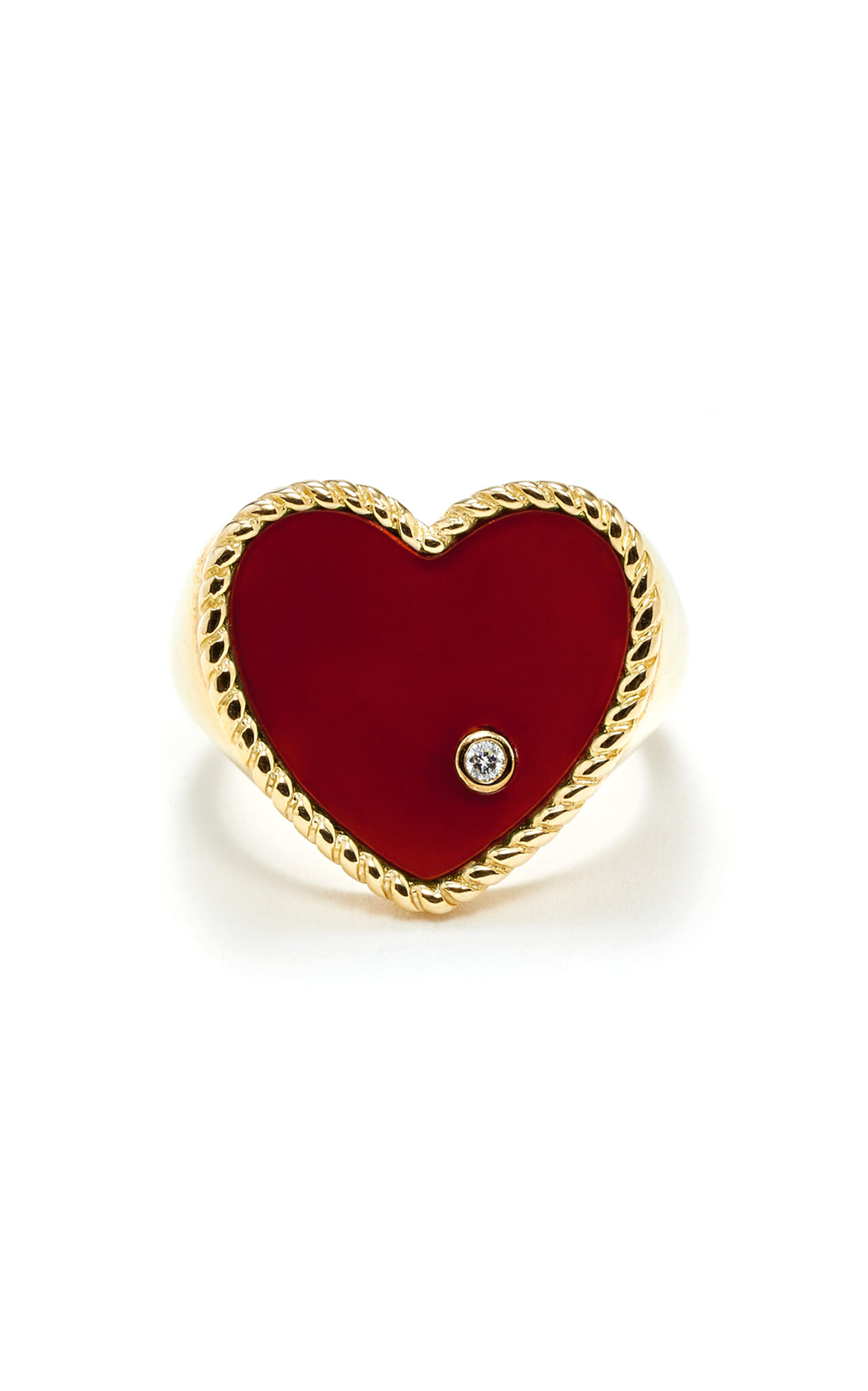 YVONNE LÉON 9K YELLOW GOLD RED AGATE HEART SIGNET RING