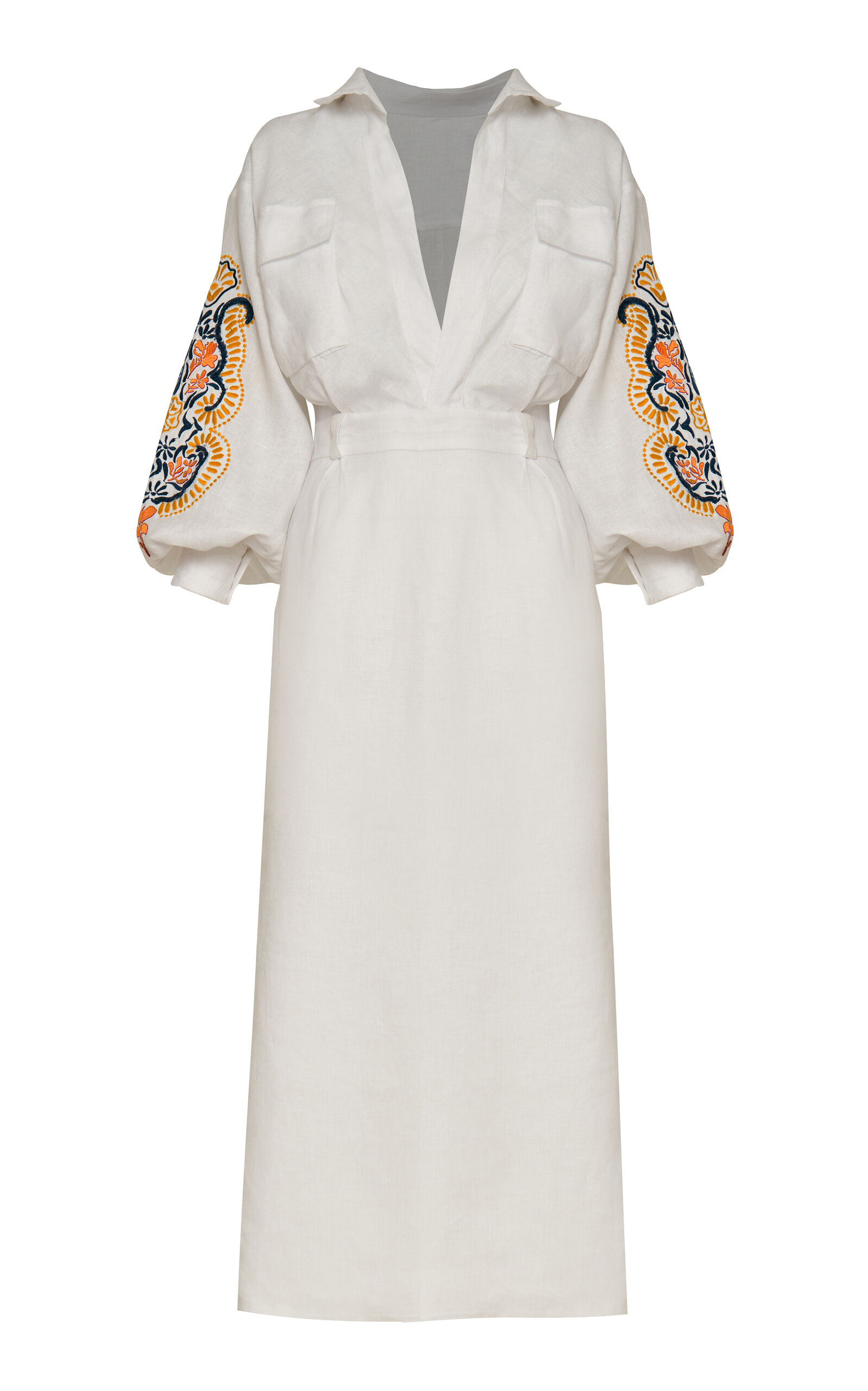 Andres Otalora El Dorado Embroidered Linen Midi Dress In Multi
