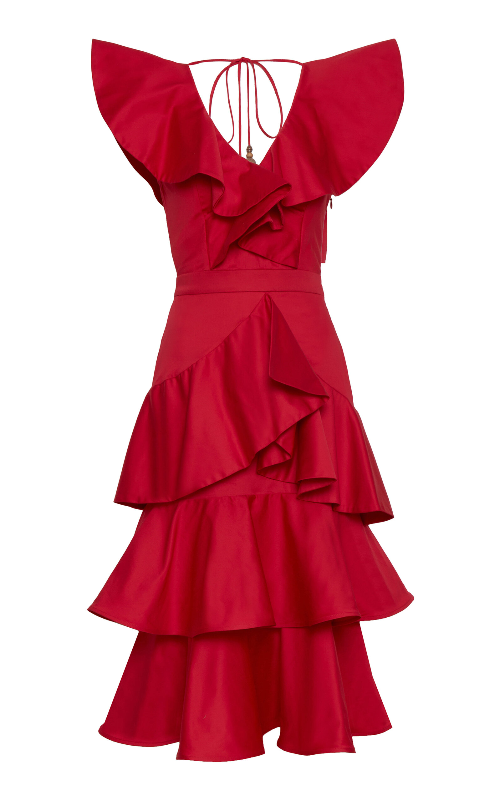 Andres Otalora Pradera Tiered Cotton Poplin Midi Dress In Red