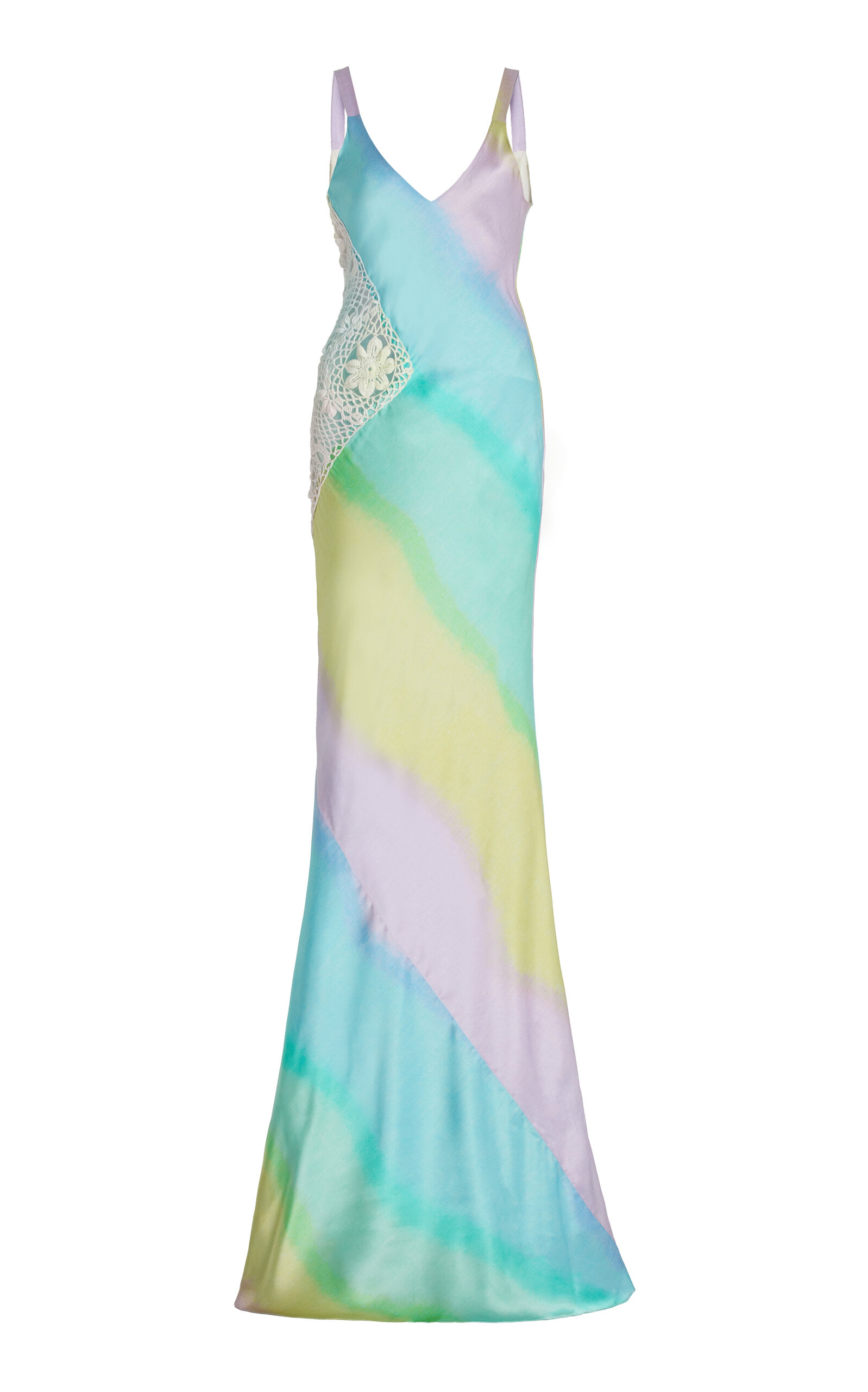 Alejandra Alonso Rojas Crochet-insert Silk Gown In Multi